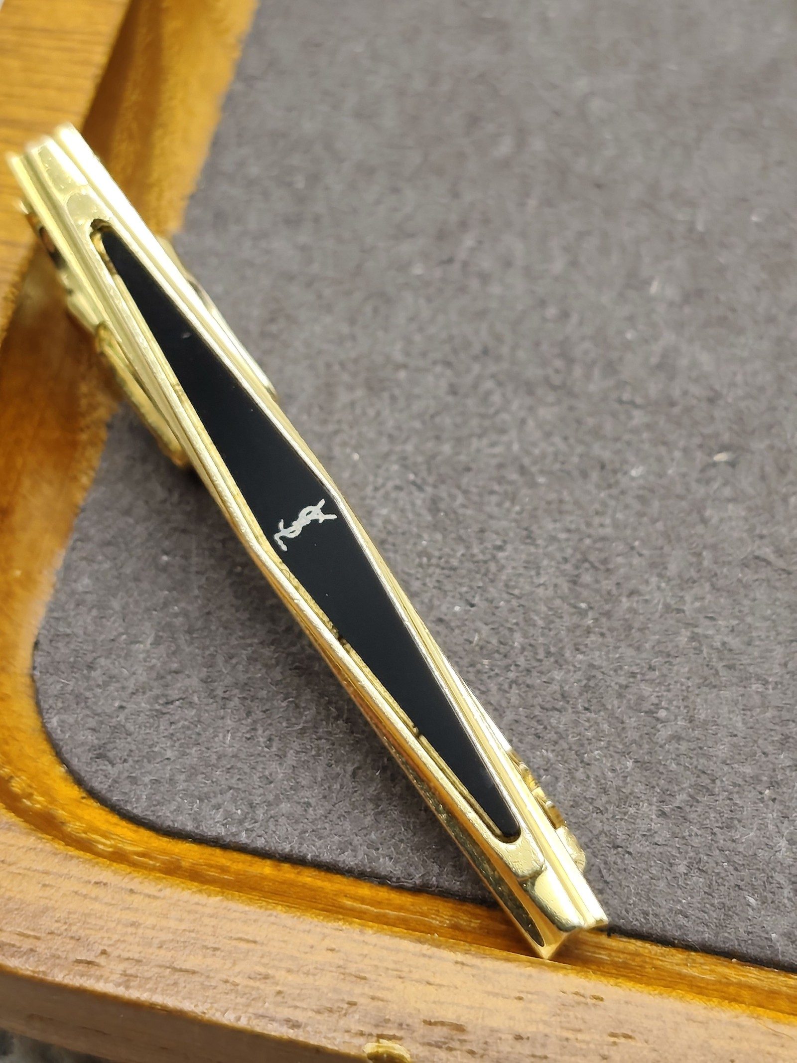 Yves Saint Laurent Gold & Black Cufflinks & Tie Clip Set image 4