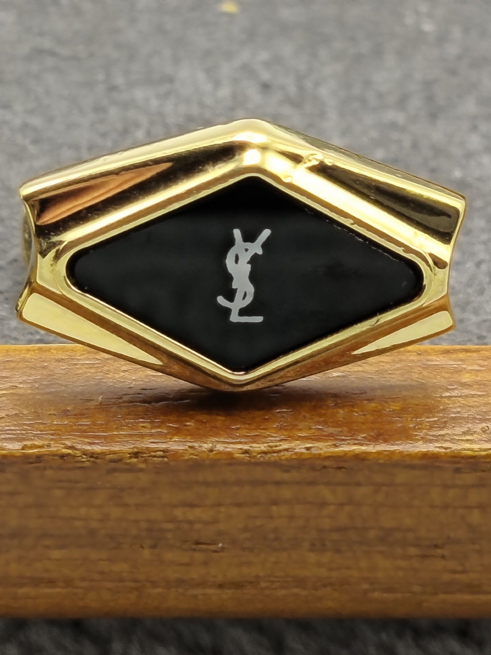 Yves Saint Laurent Gold & Black Cufflinks & Tie Clip Set image 8
