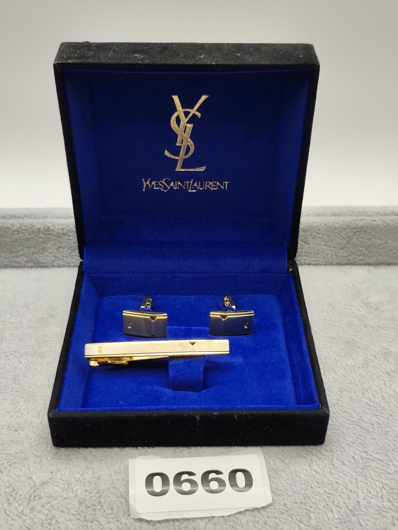 Yves Saint Laurent Gold & Silver Tie Clip & Cufflinks Set