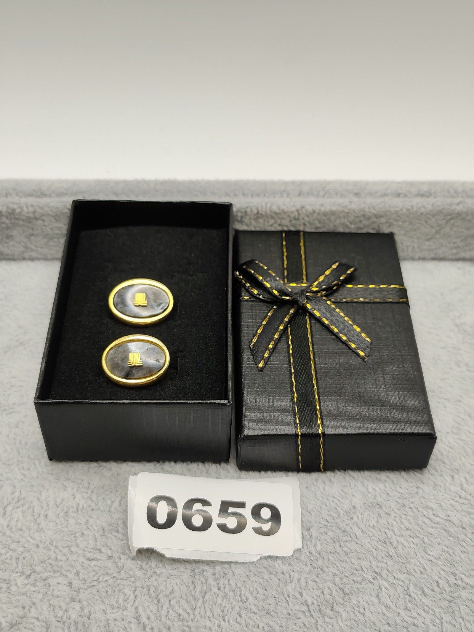Lanvin Gold & Black Oval Cufflinks with Box