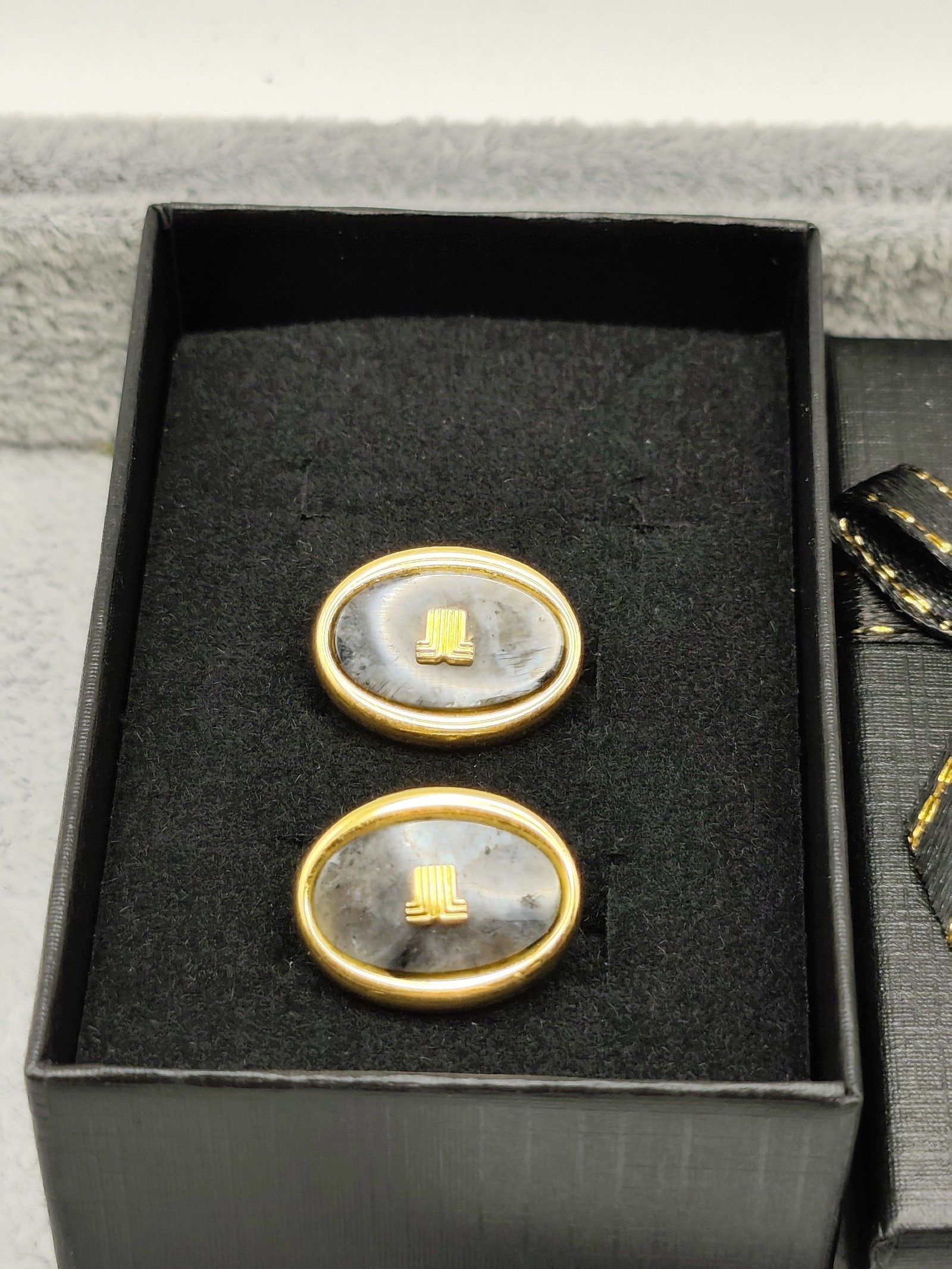 Lanvin Gold & Black Oval Cufflinks with Box image 2