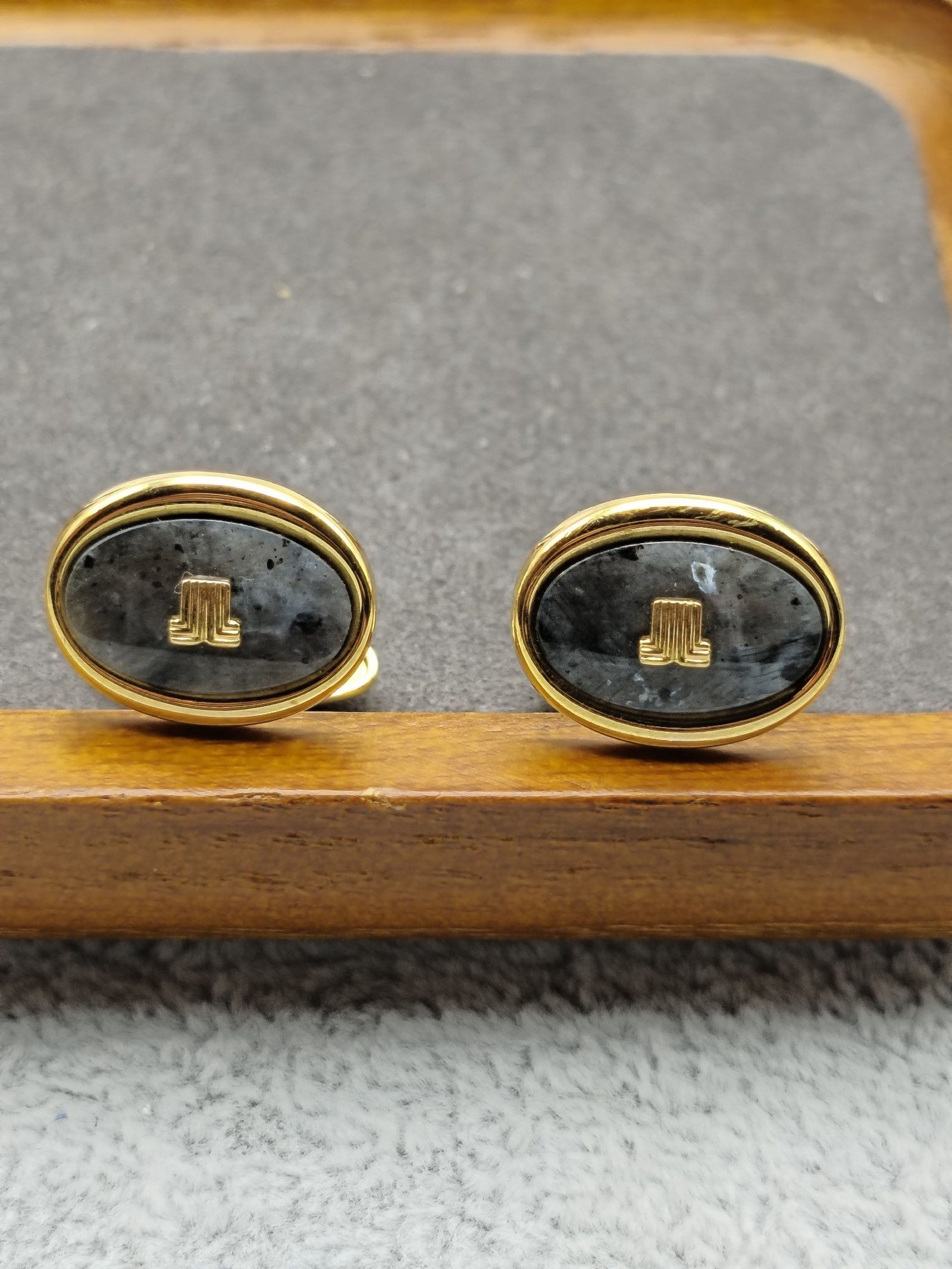 Lanvin Gold & Black Oval Cufflinks with Box image 3