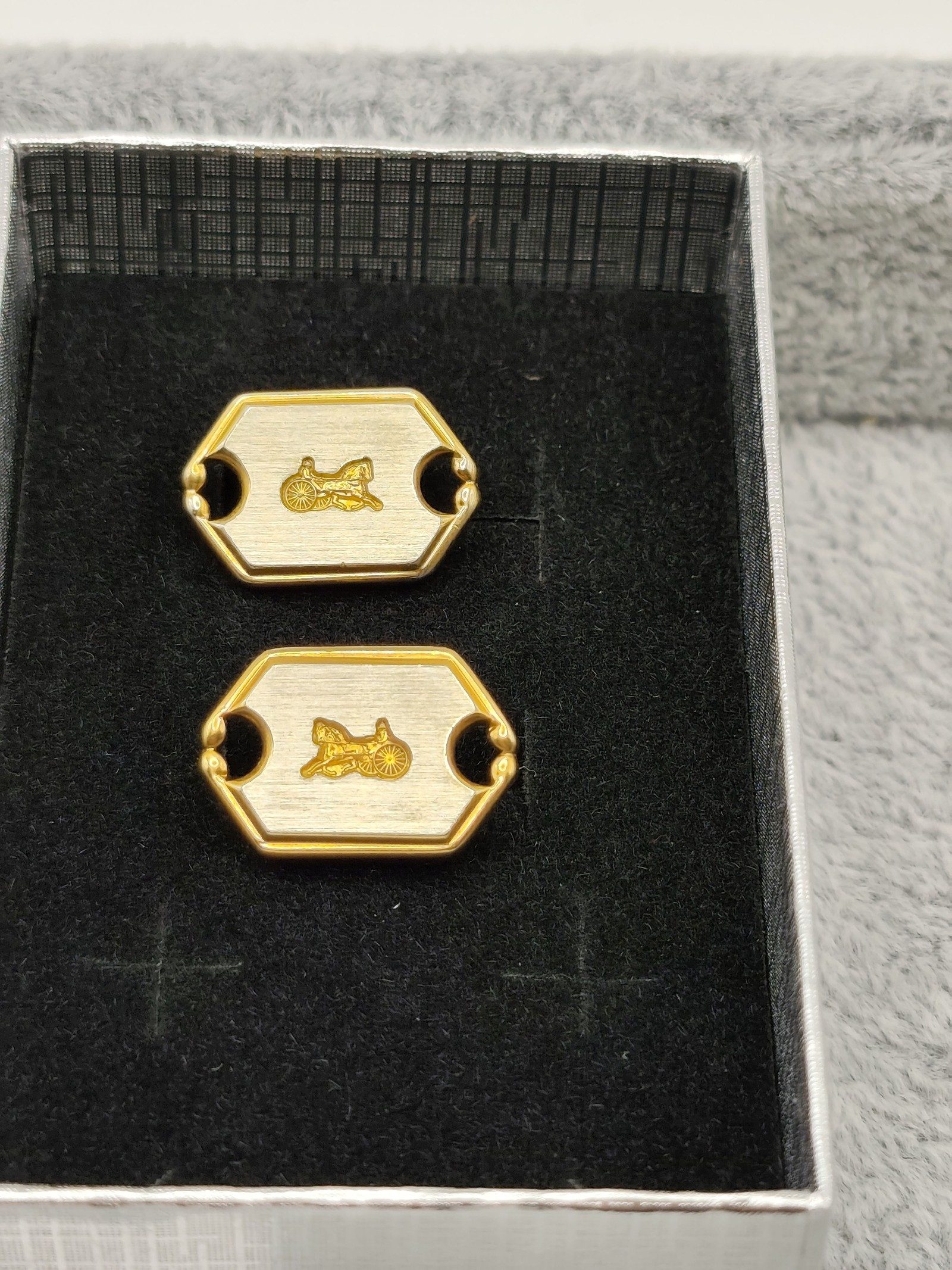 Celine Gold & Silver Tone Horse Carriage Cufflinks image 2
