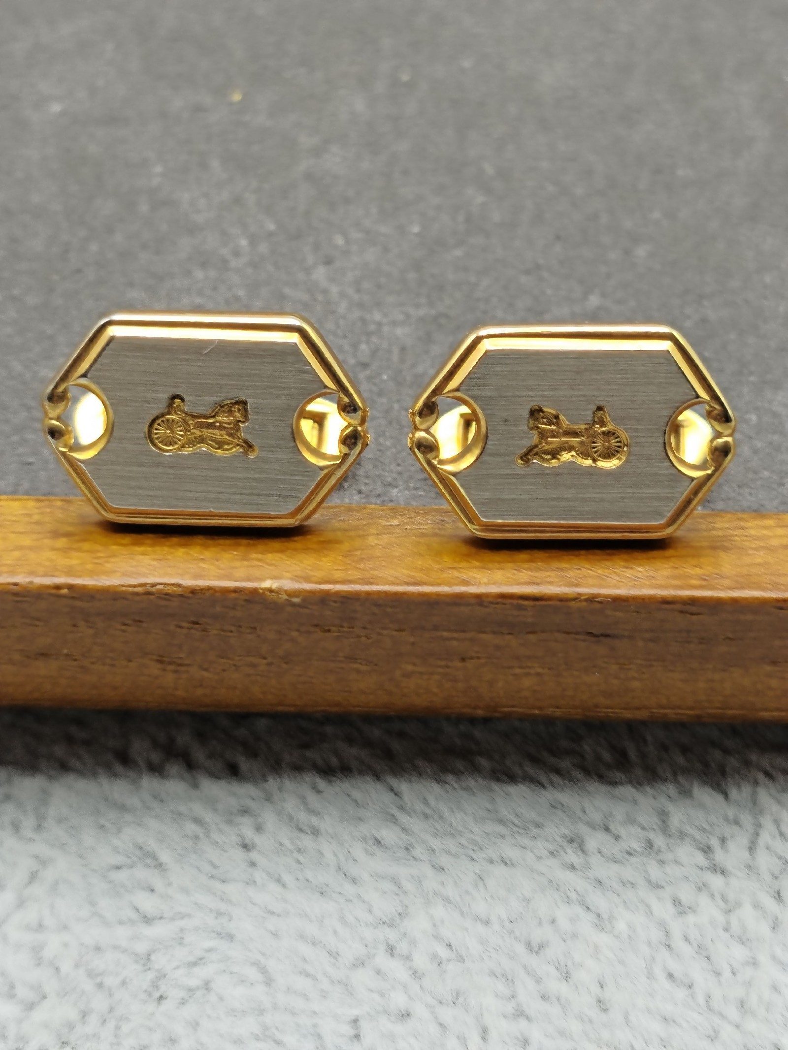 Celine Gold & Silver Tone Horse Carriage Cufflinks image 3