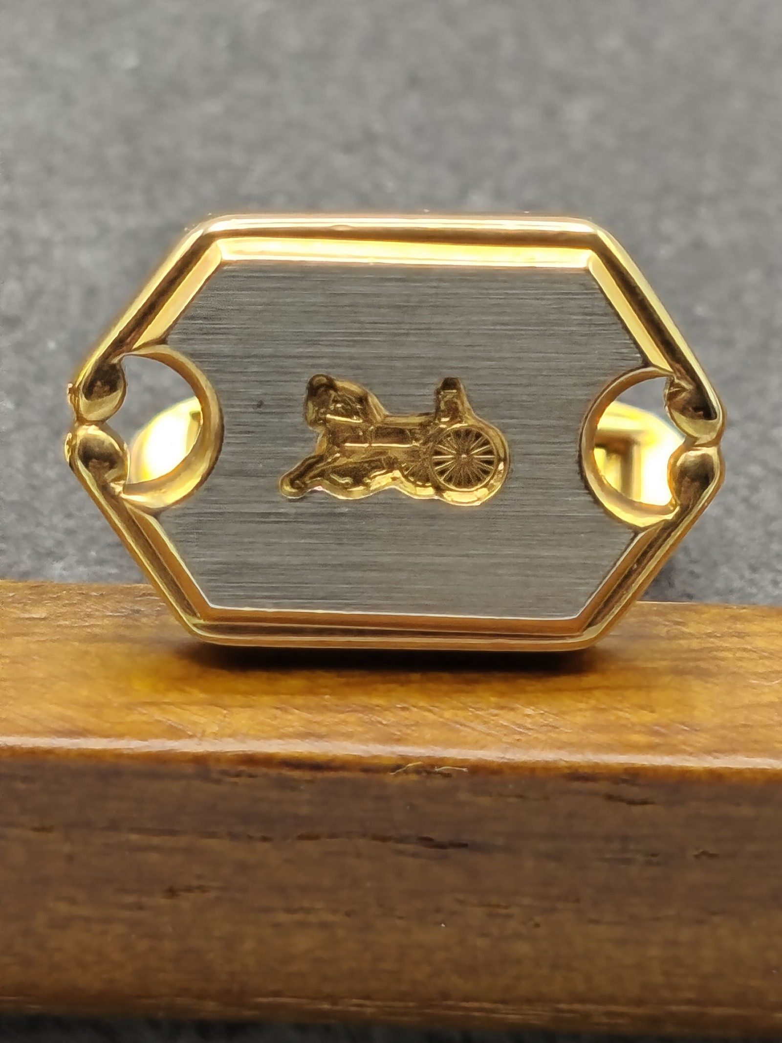 Celine Gold & Silver Tone Horse Carriage Cufflinks image 4