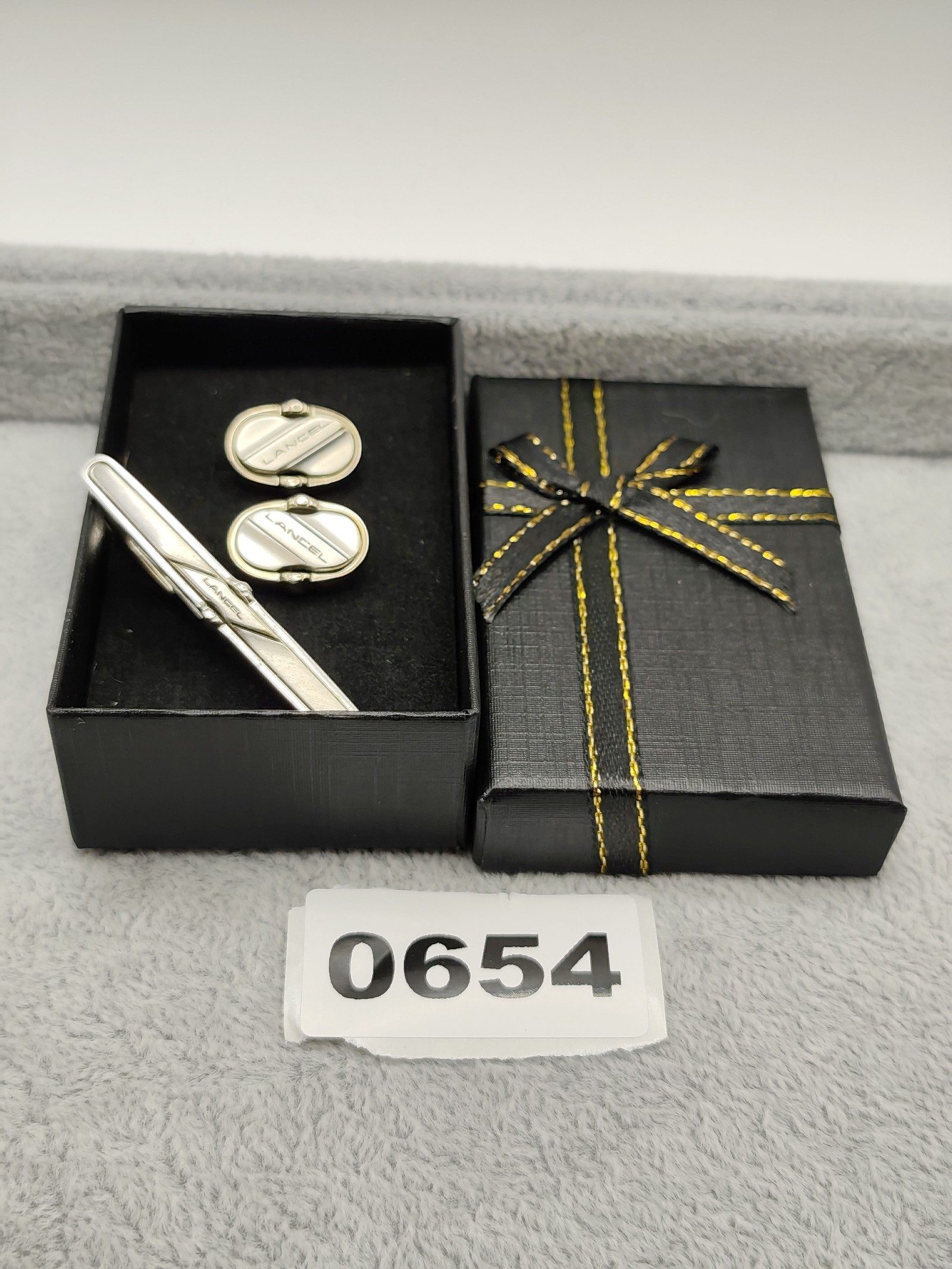 Lancel Silver Tone Men's Tie Clip & Cufflinks Set