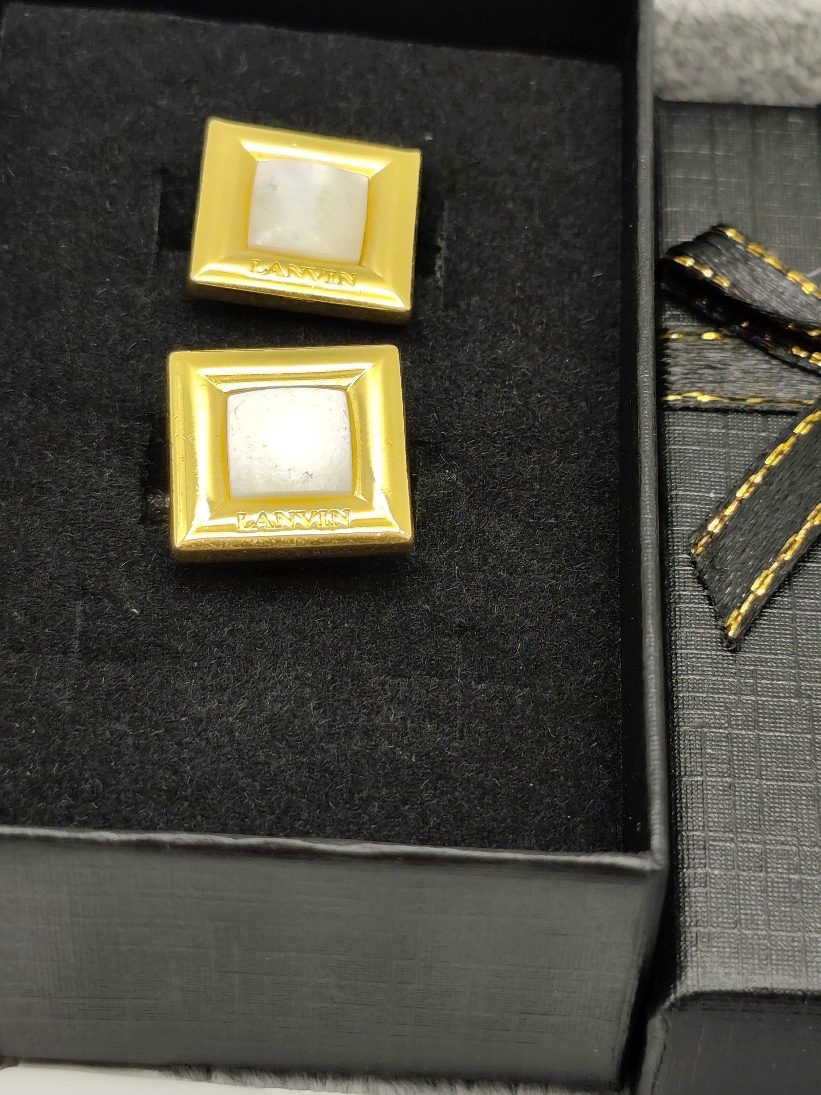 Lanvin Gold & White Square Statement cufflinks image 2