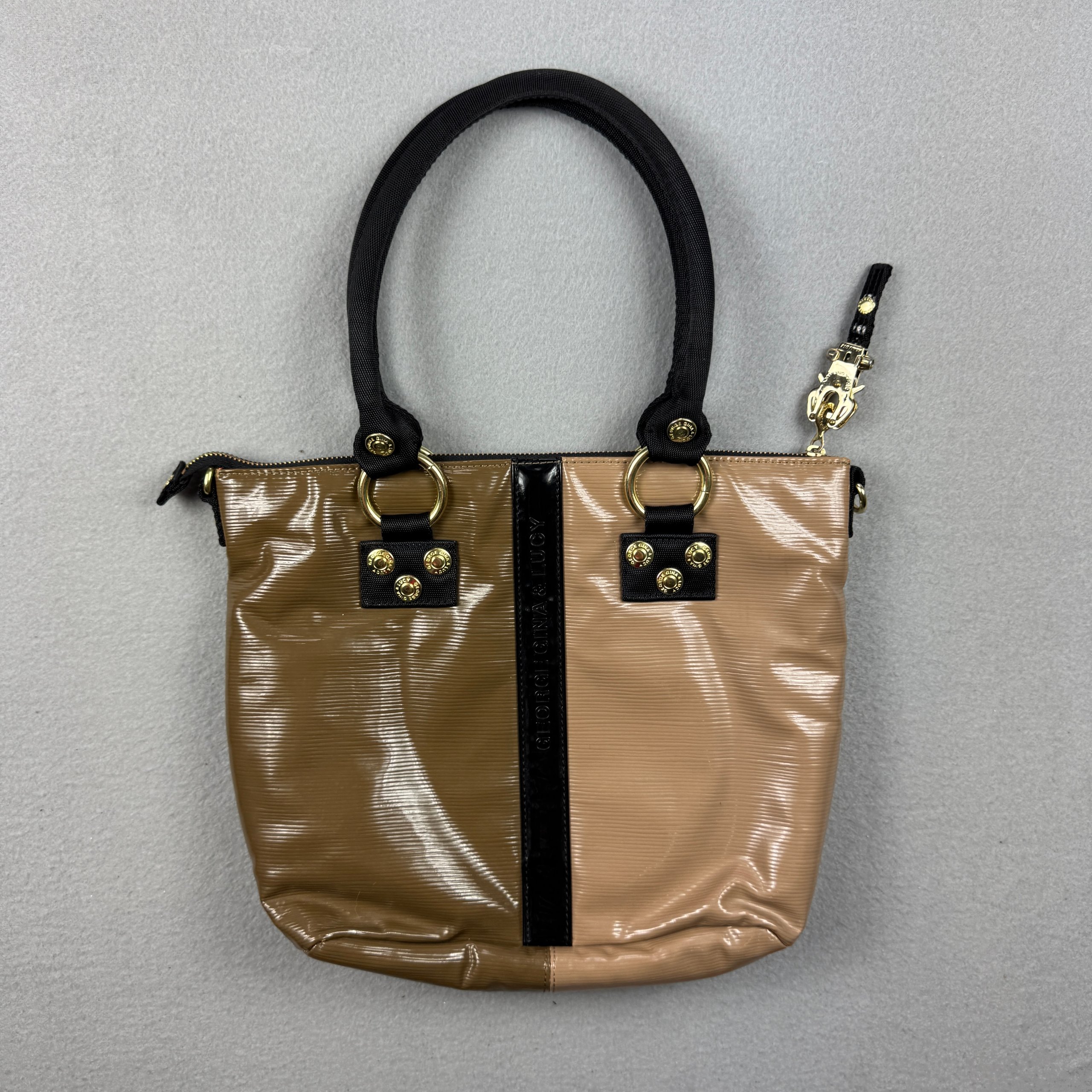 George Gina & Lucy Fainaway Y2K GGL Brown & Beige Patent Leather Tote Bag image 2
