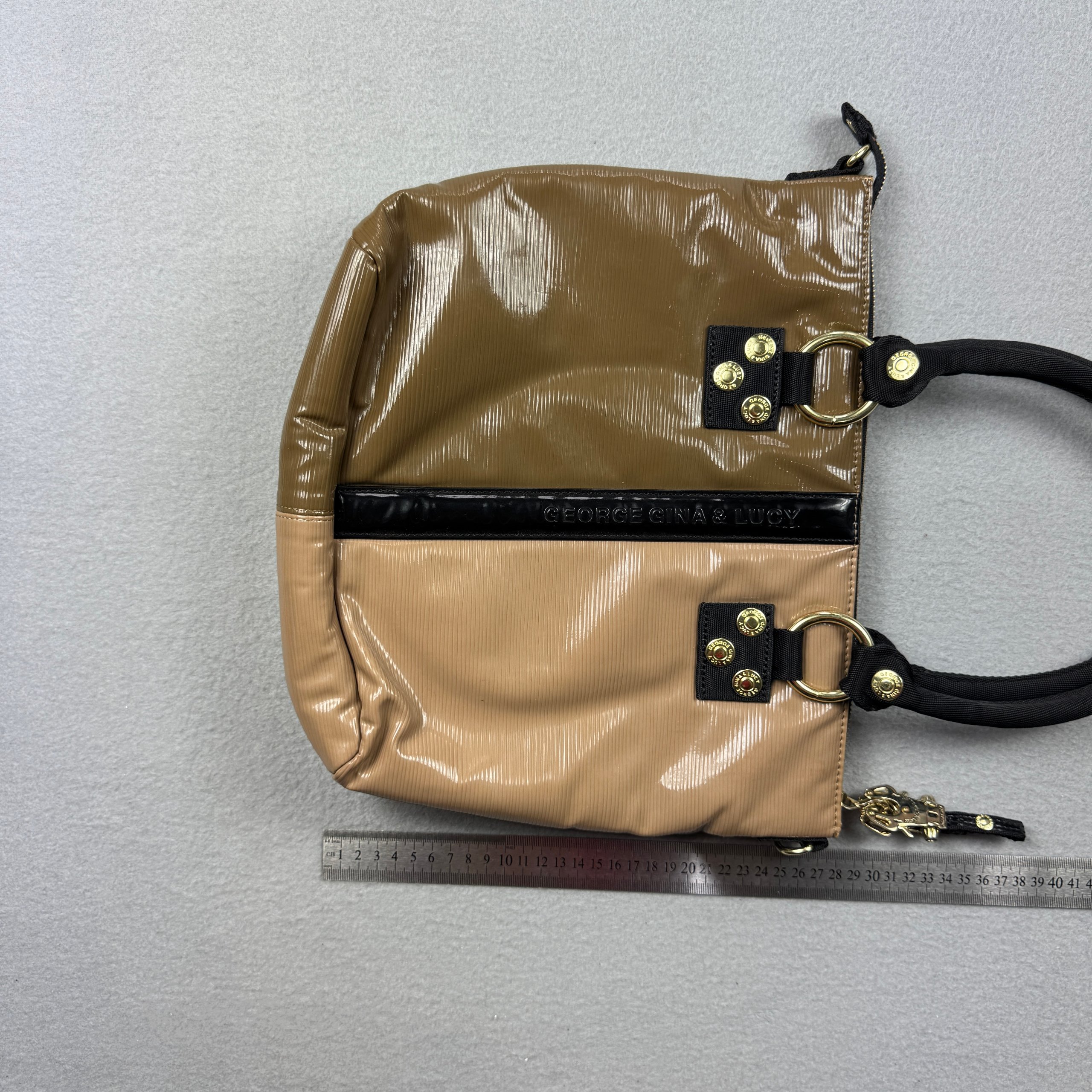 George Gina & Lucy Fainaway Y2K GGL Brown & Beige Patent Leather Tote Bag image 4