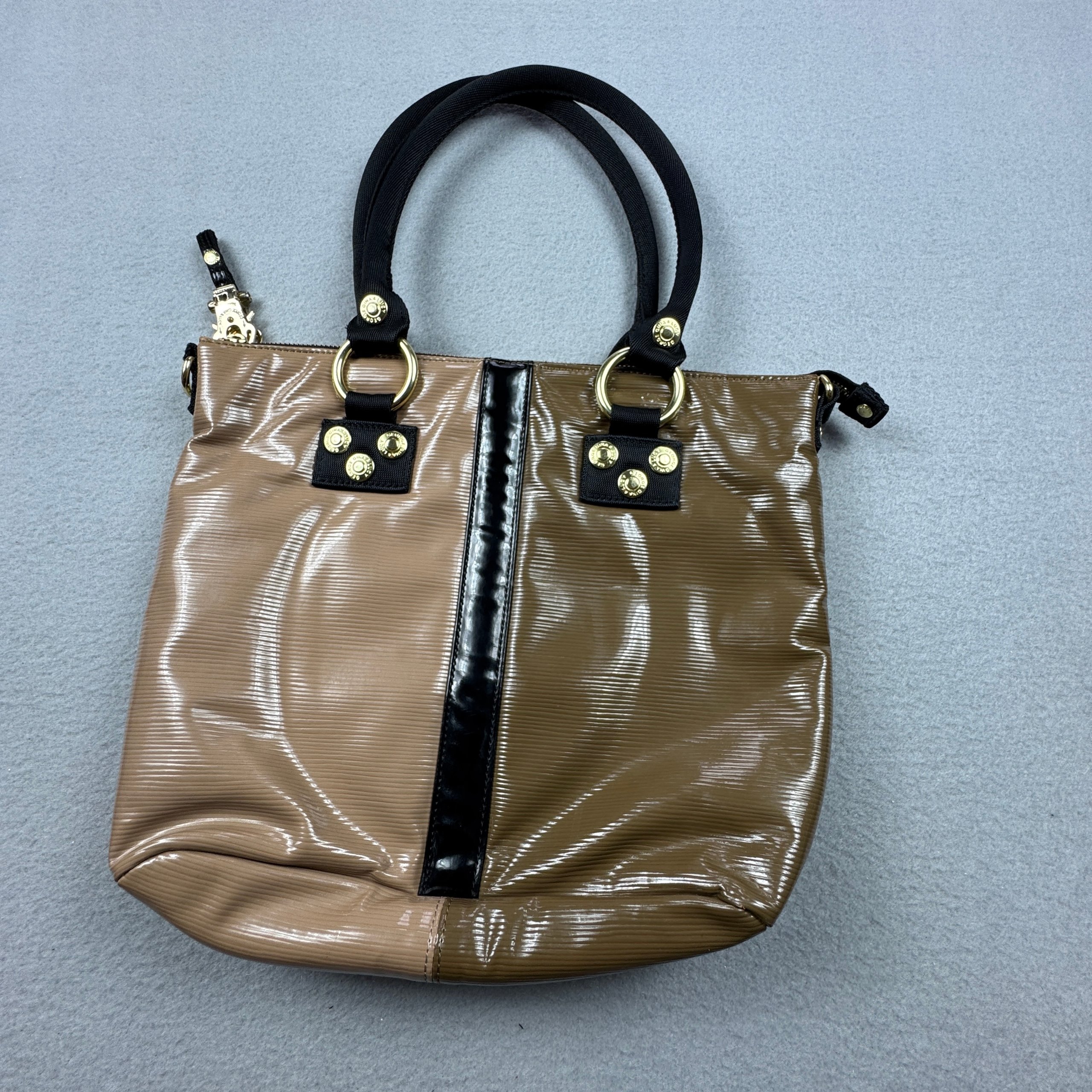 George Gina & Lucy Fainaway Y2K GGL Brown & Beige Patent Leather Tote Bag image 10