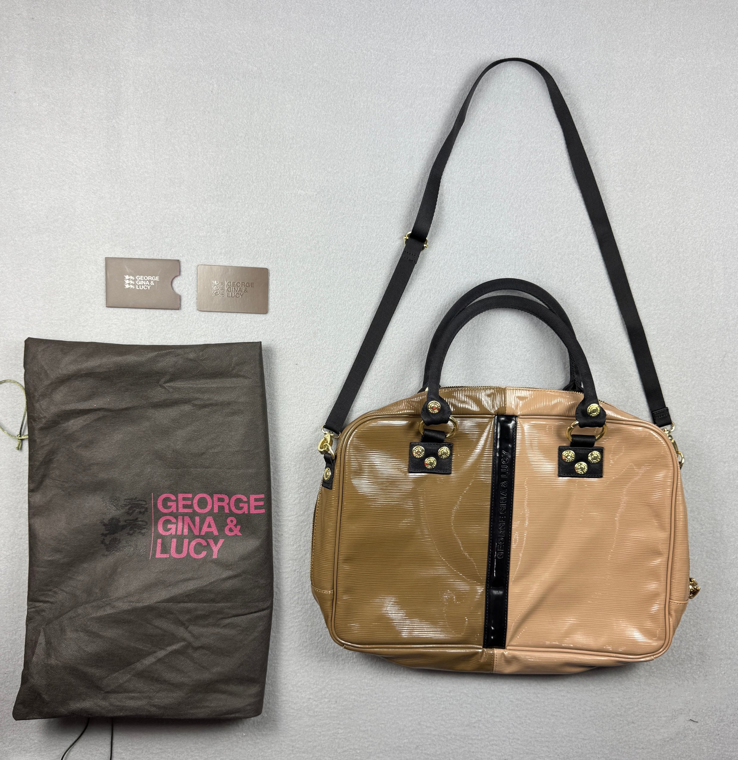 George Gina & Lucy Hooleymooley Y2K GGL Brown & Beige Shoulder Bag Big Size Travel