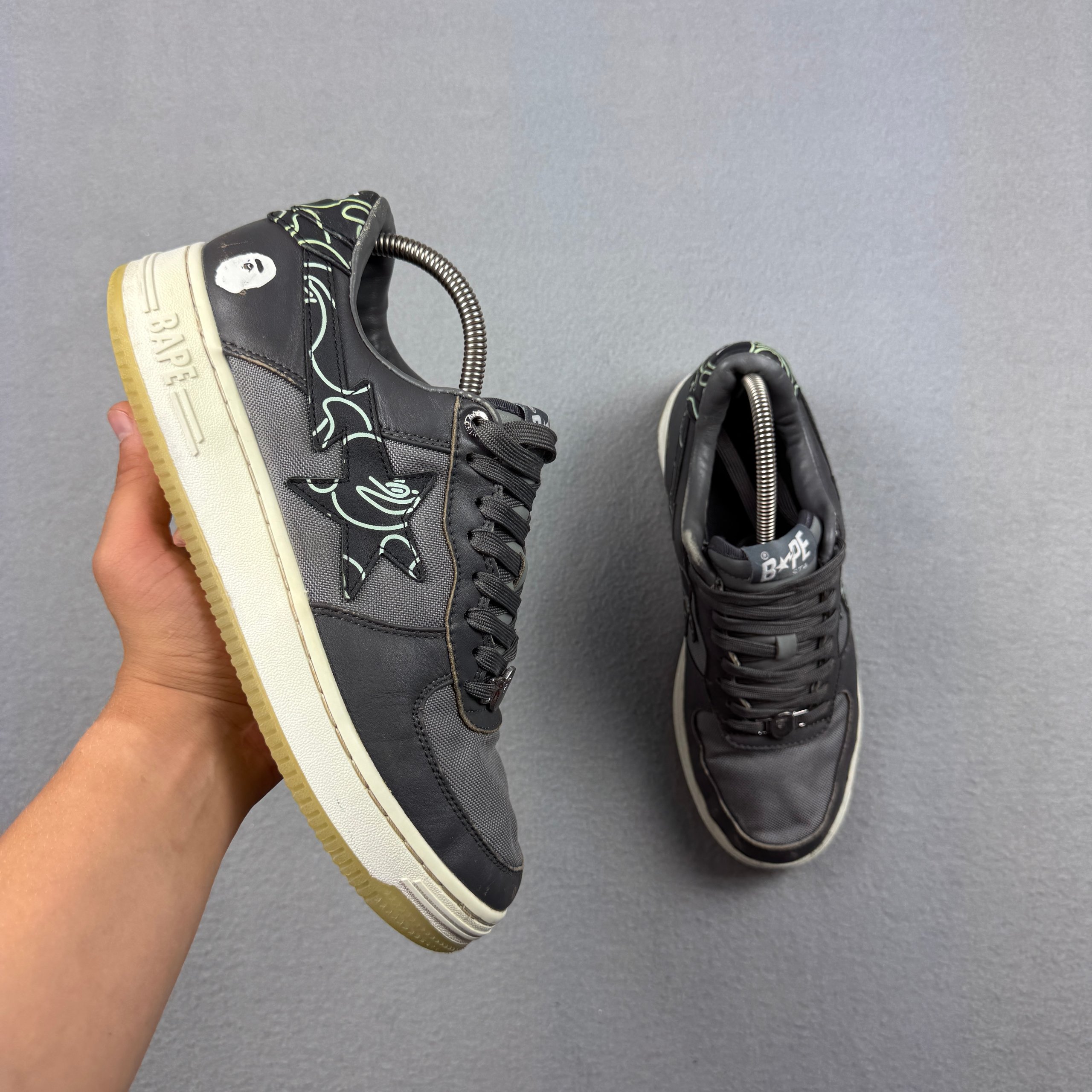 BAPE STA #1 Black & Grey Leather Sneakers Size 42 / 26.5cm