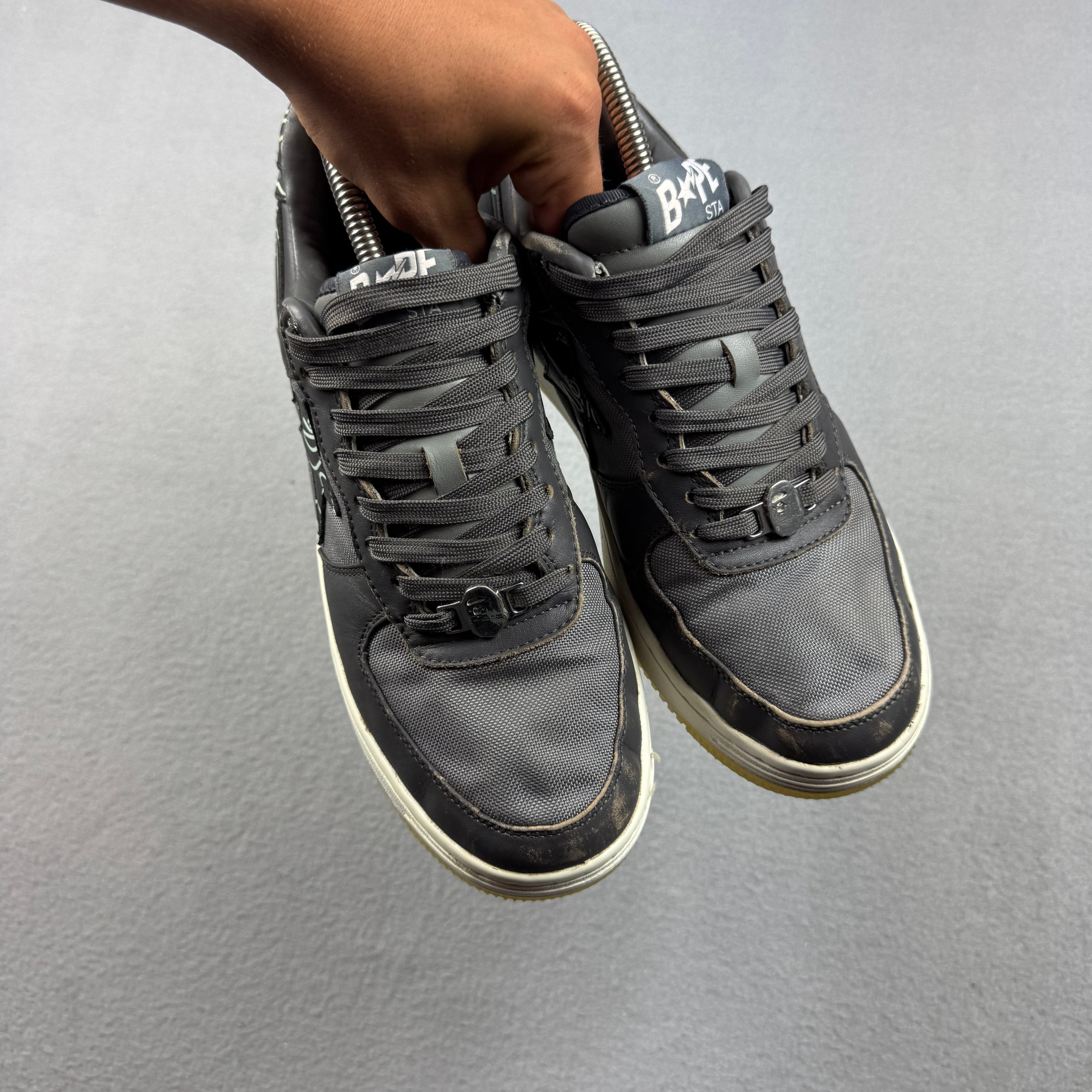 BAPE STA #1 Black & Grey Leather Sneakers Size 42 / 26.5cm image 4
