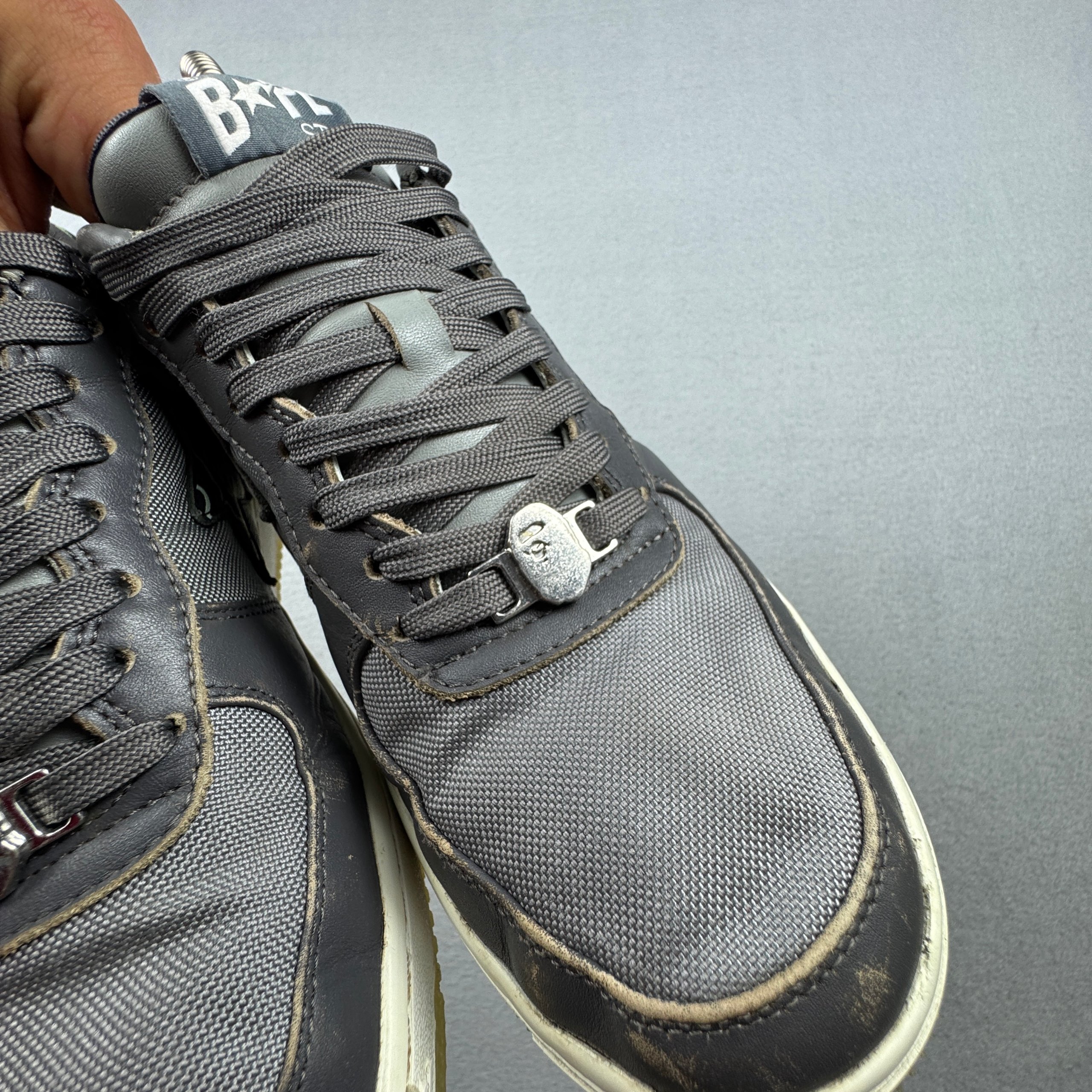 BAPE STA #1 Black & Grey Leather Sneakers Size 42 / 26.5cm image 6
