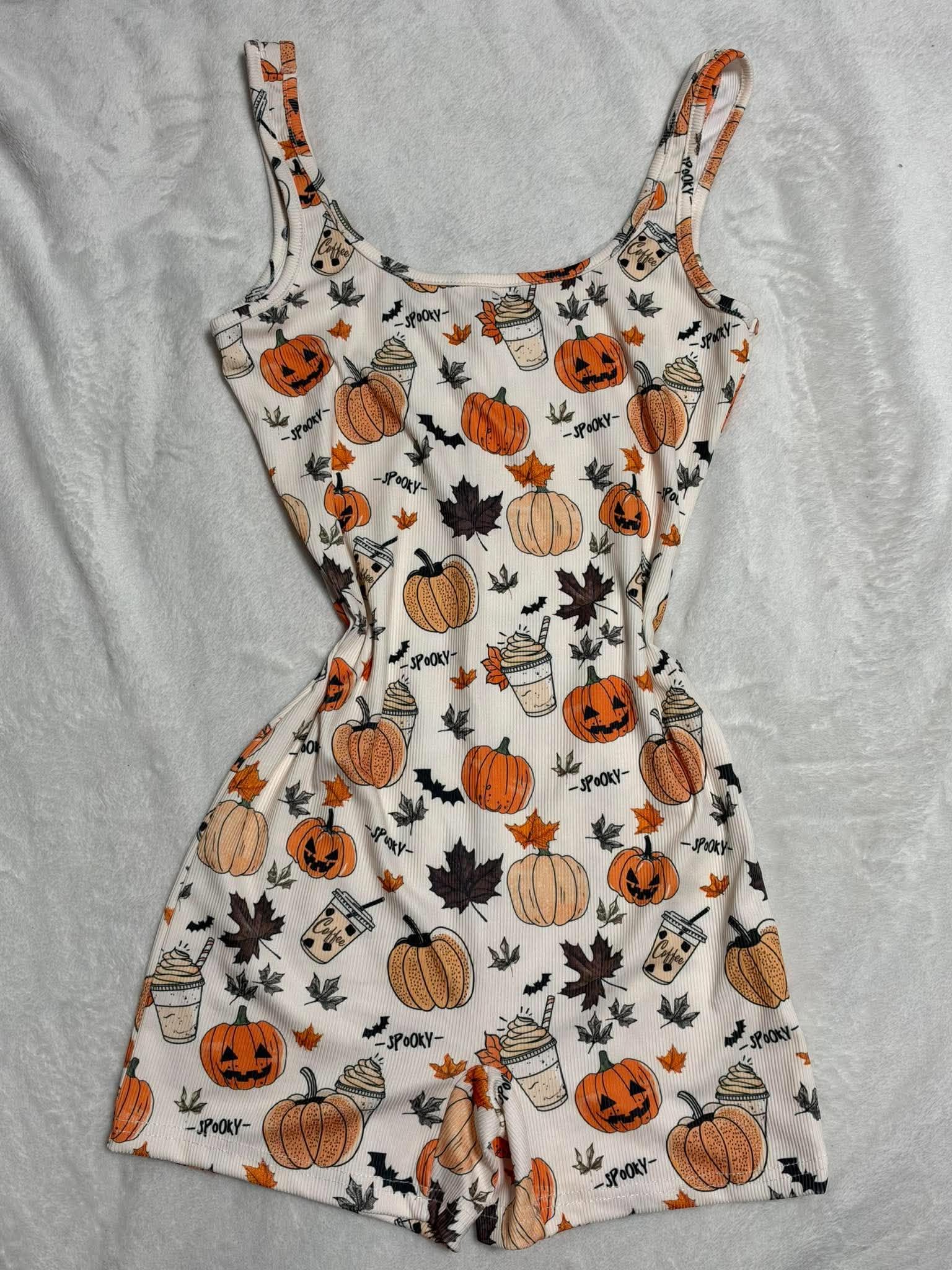 SHEIN Halloween Pumpkin Coffee Spooky Autumn Playsuit Size S
