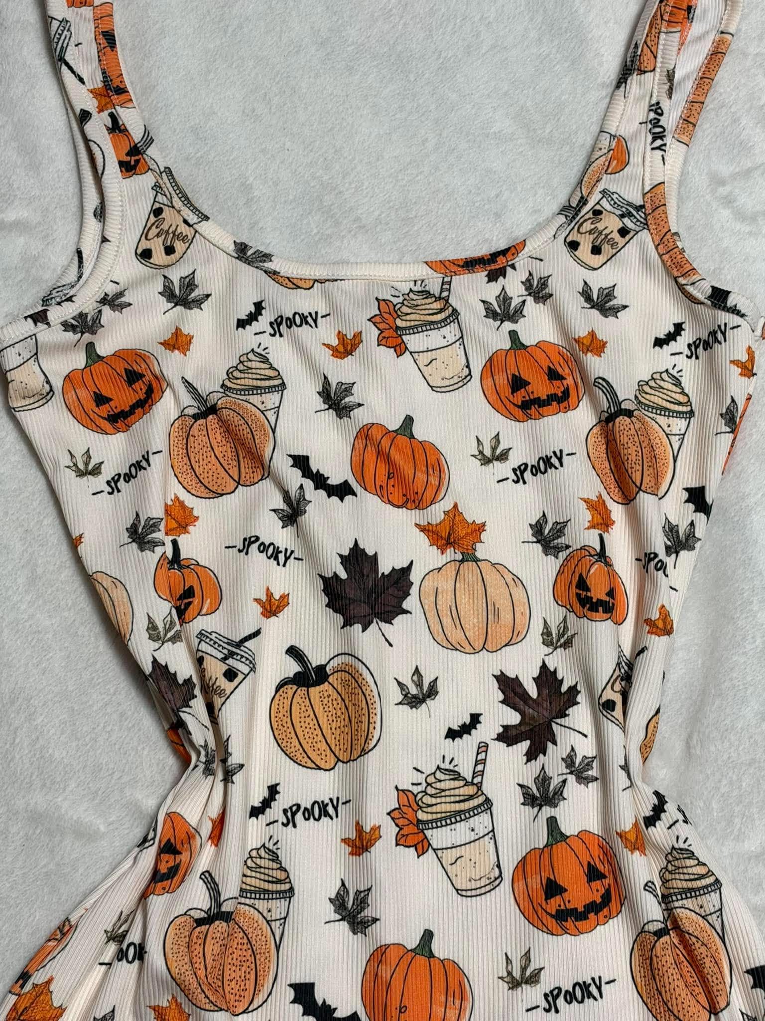 SHEIN Halloween Pumpkin Coffee Spooky Autumn Playsuit Size S image 2