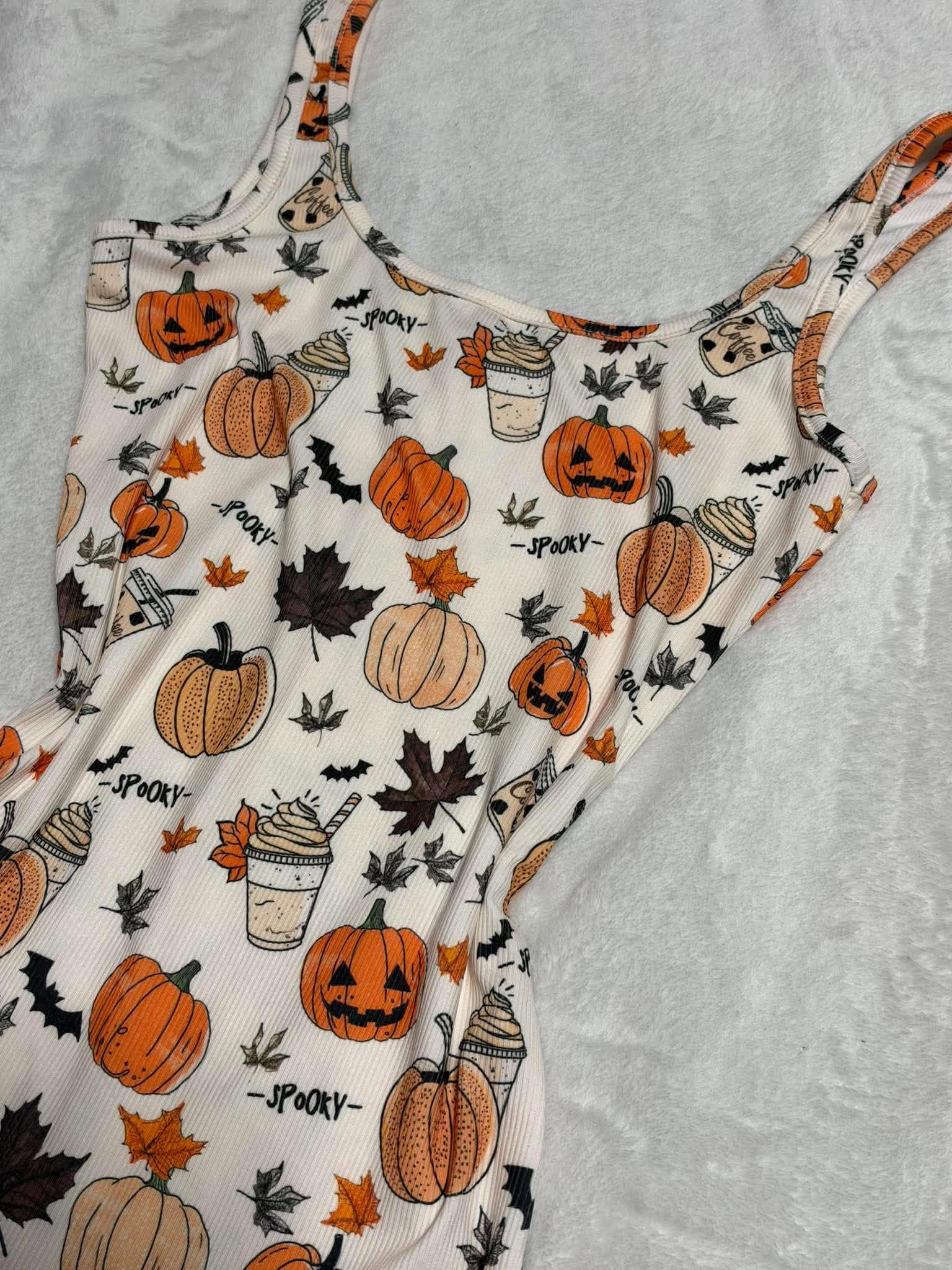 SHEIN Halloween Pumpkin Coffee Spooky Autumn Playsuit Size S image 3