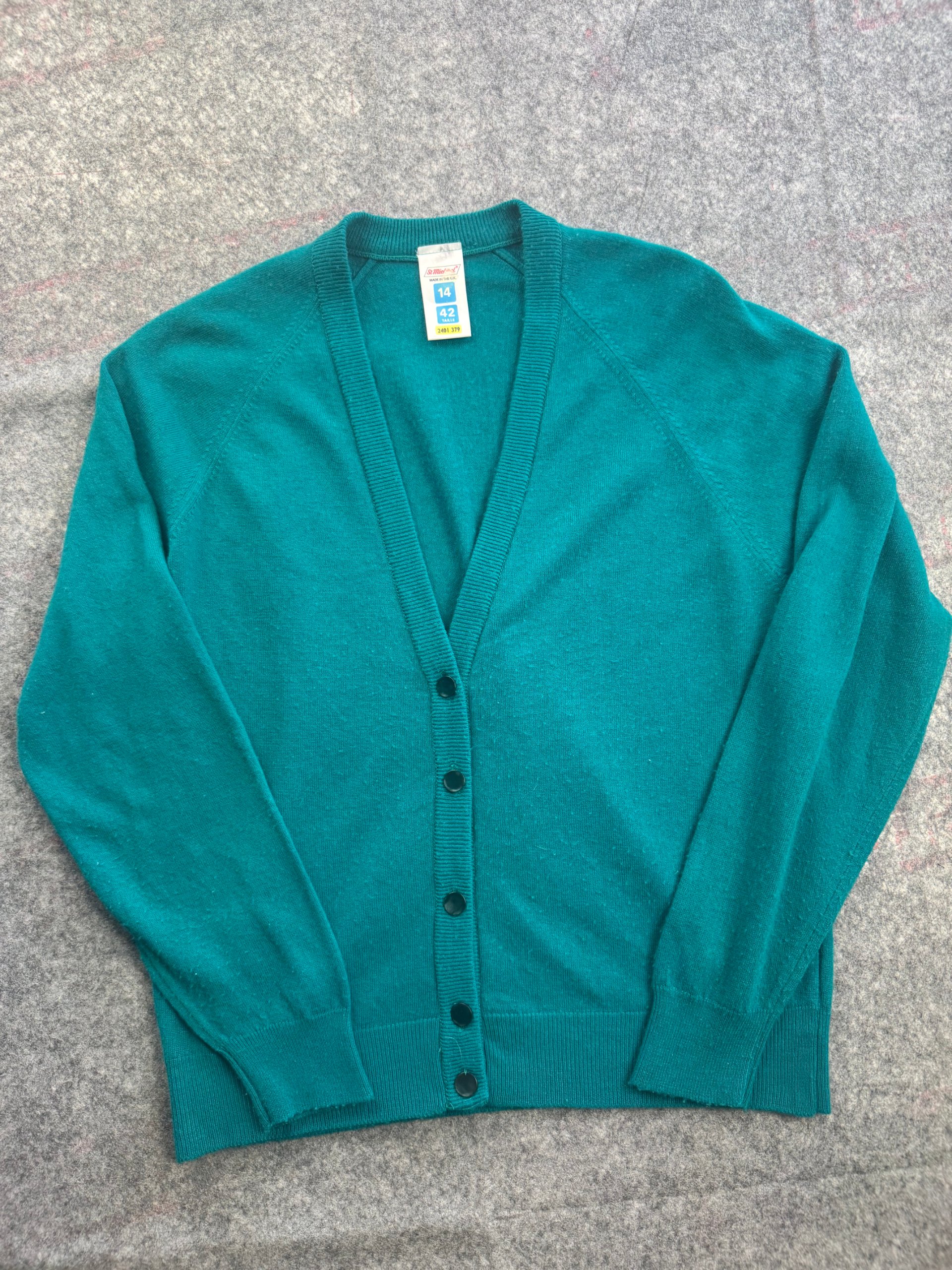 Vintage St Michael Teal V-neck Button Cardigan Size 14 / Bust 36in 100% Acrylic