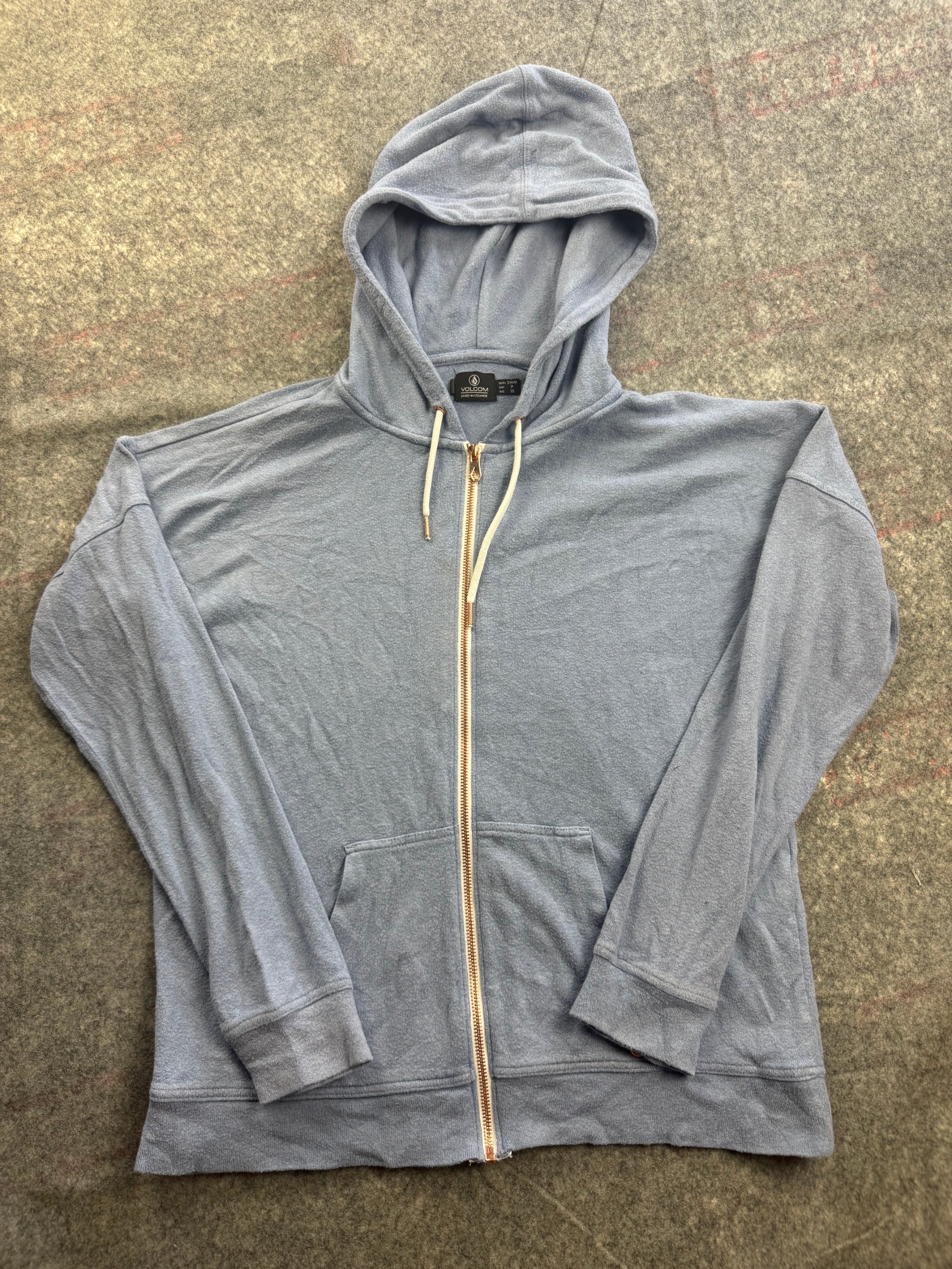 Volcom Light Blue Zip Hoodie Women’s Small Terry Texture