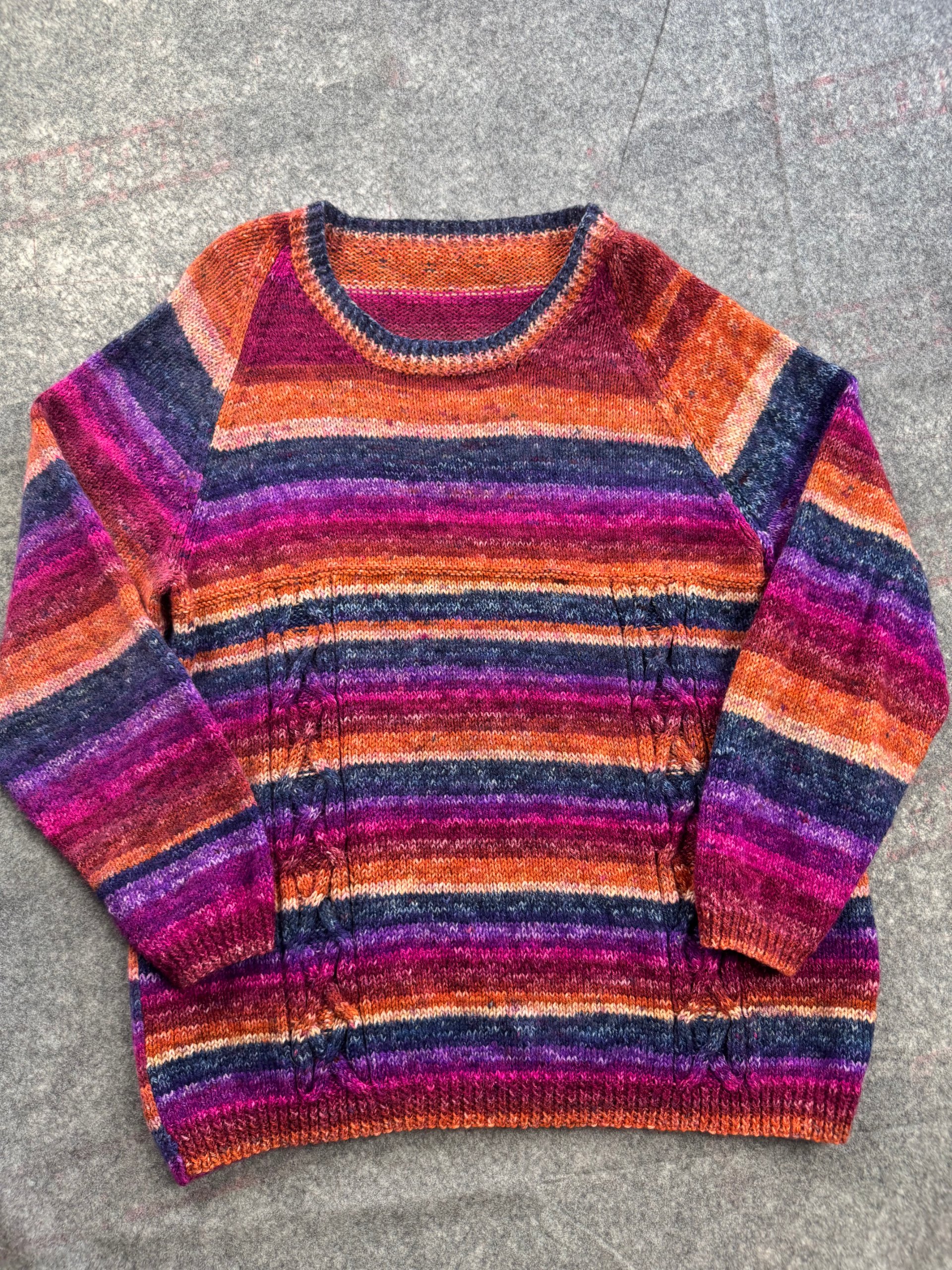 Handmade Multi Colour Striped Cable Knit Jumper Women’s Large