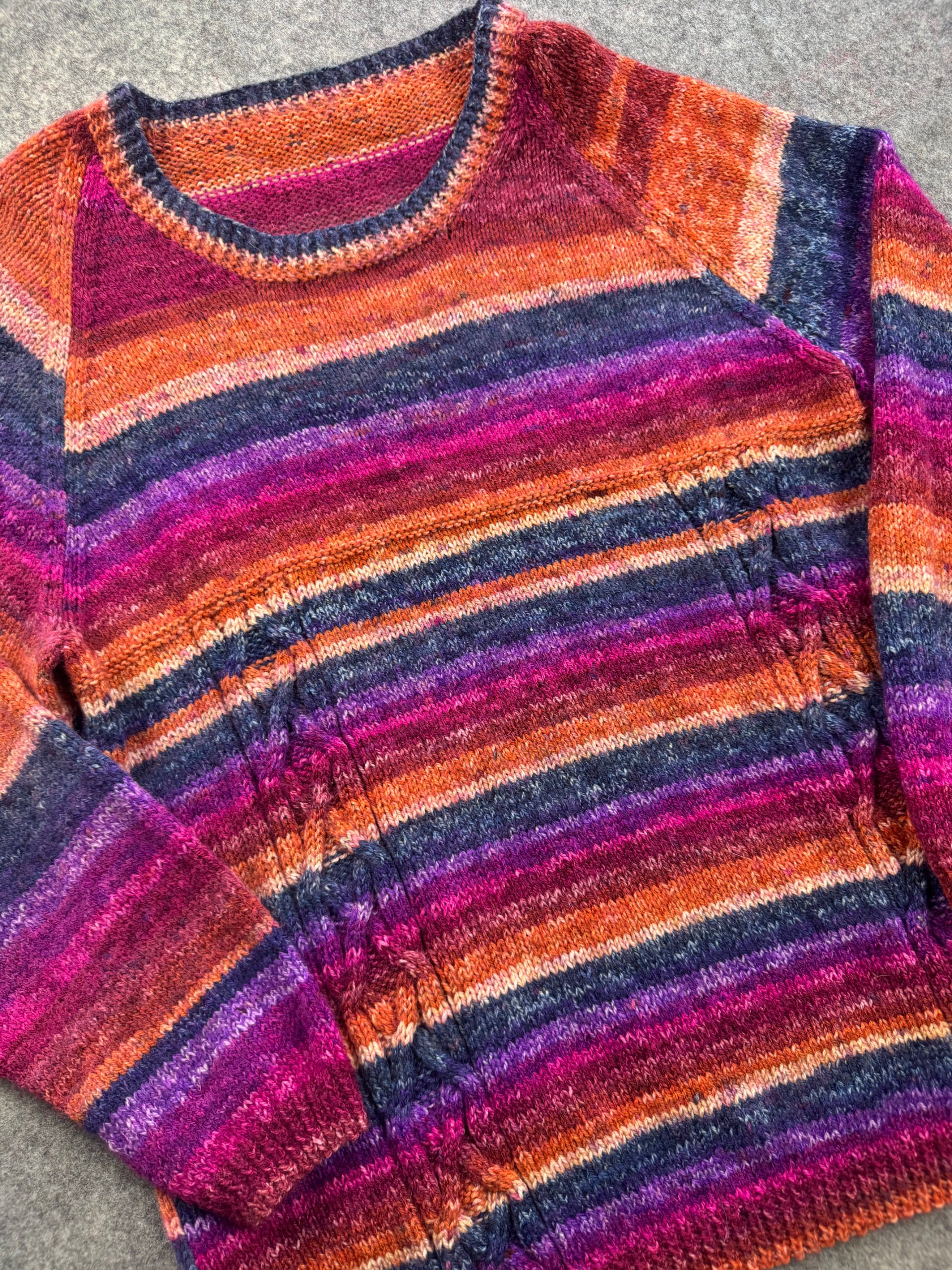 Handmade Multi Colour Striped Cable Knit Jumper Women’s Large image 2