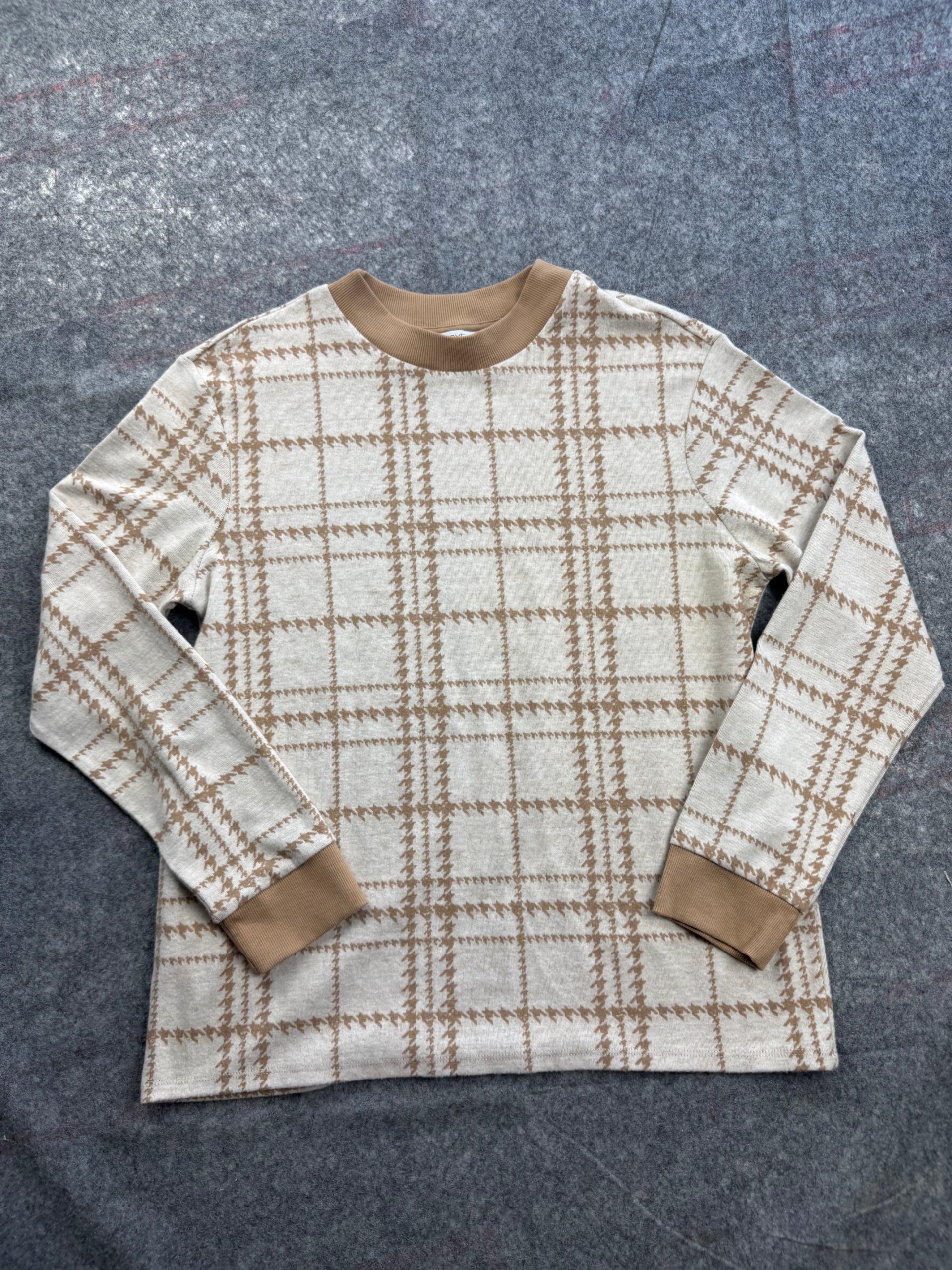 Next Beige & Camel Checked Knit Sweatshirt UK 14