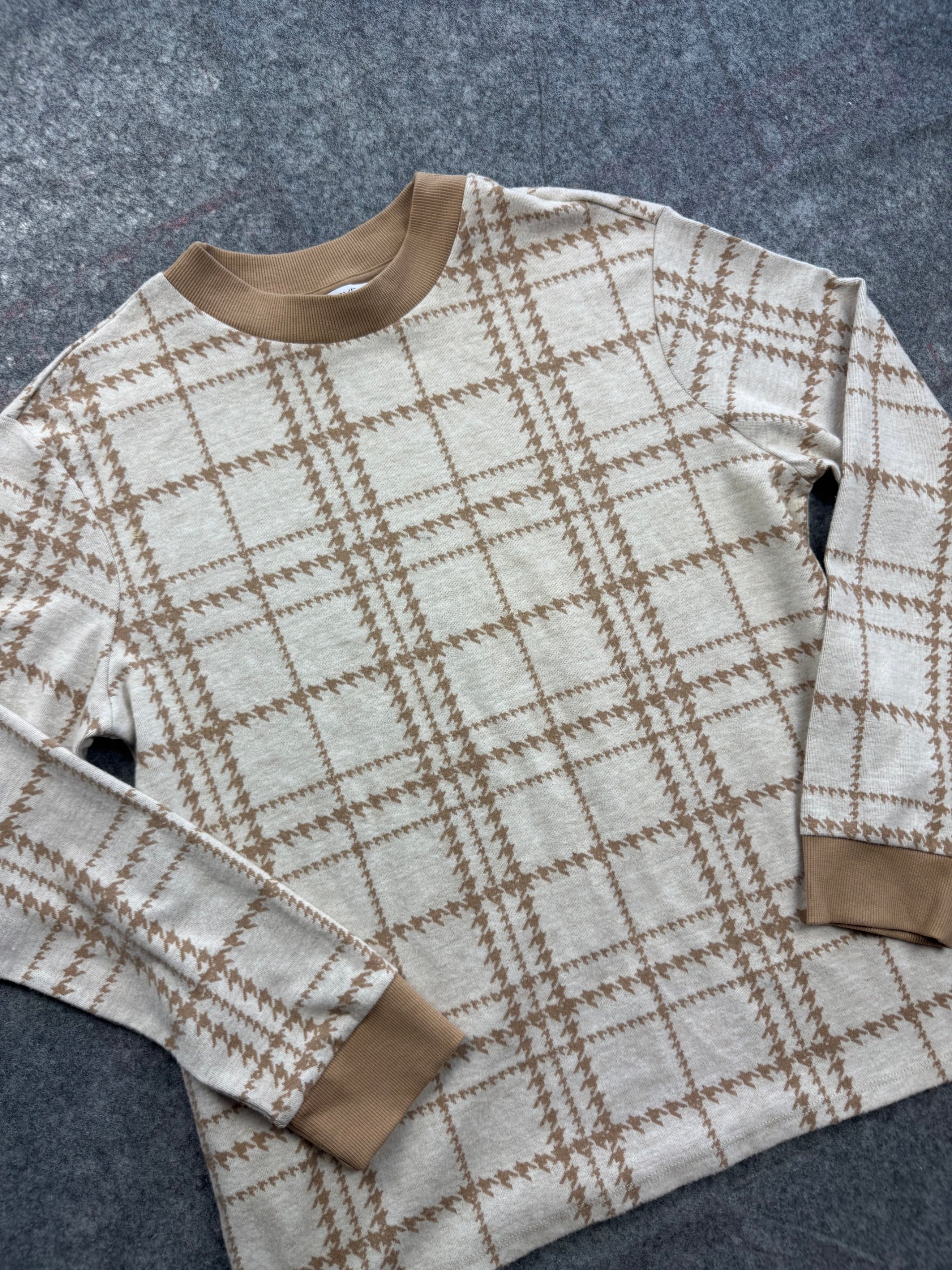 Next Beige & Camel Checked Knit Sweatshirt UK 14 image 2