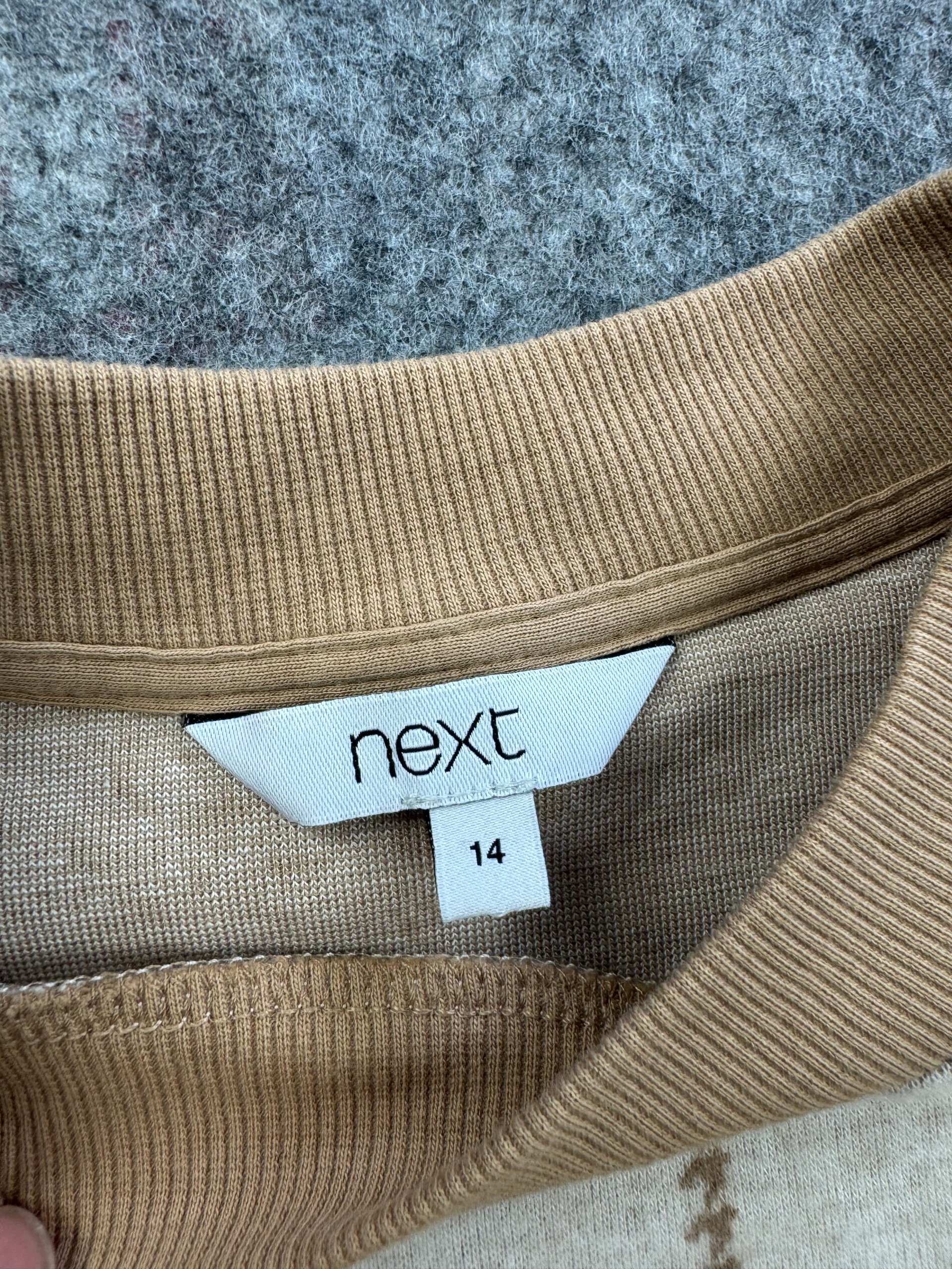 Next Beige & Camel Checked Knit Sweatshirt UK 14 image 4