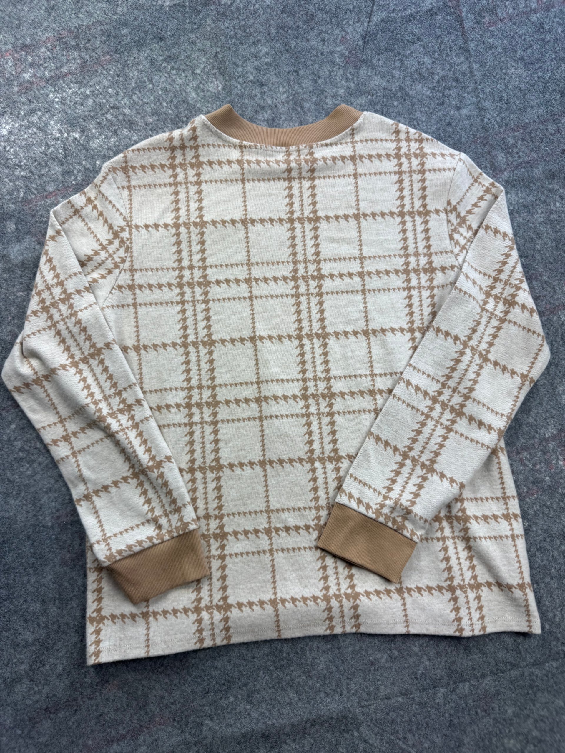 Next Beige & Camel Checked Knit Sweatshirt UK 14 image 5
