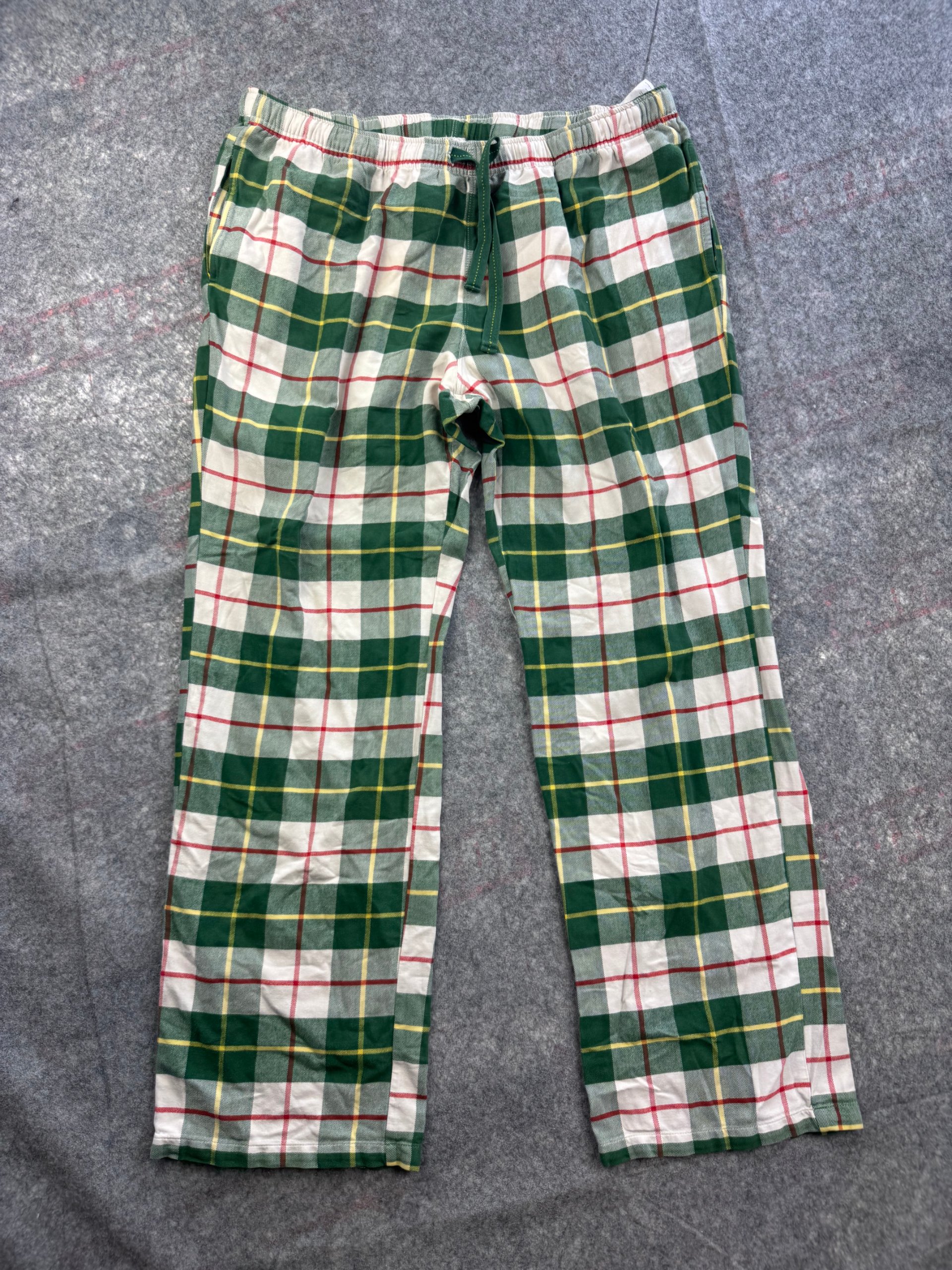 Green & White Tartan Flannel Lounge Pants Drawstring Waist Large (see measurements)