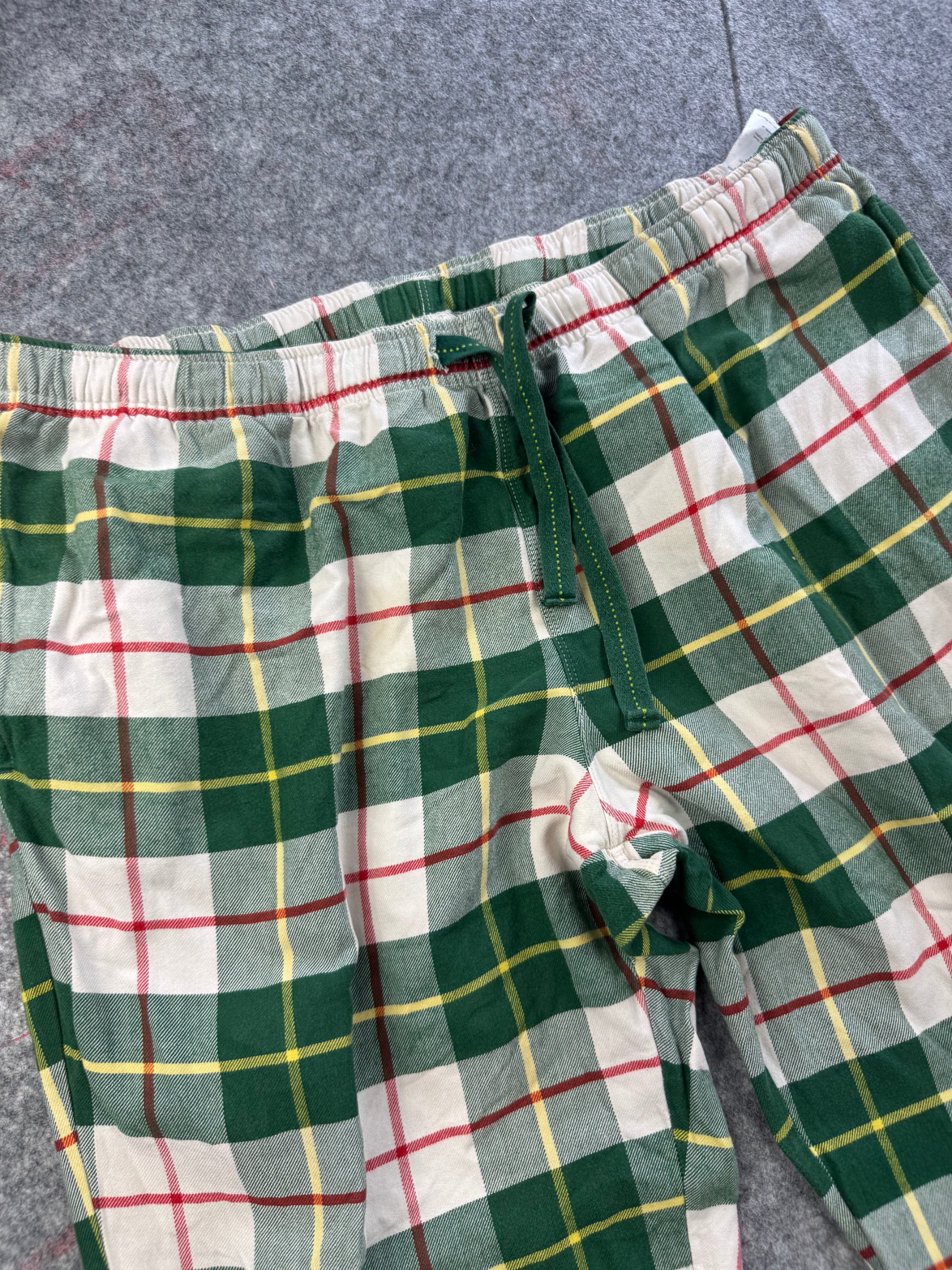 Green & White Tartan Flannel Lounge Pants Drawstring Waist Large (see measurements) image 2