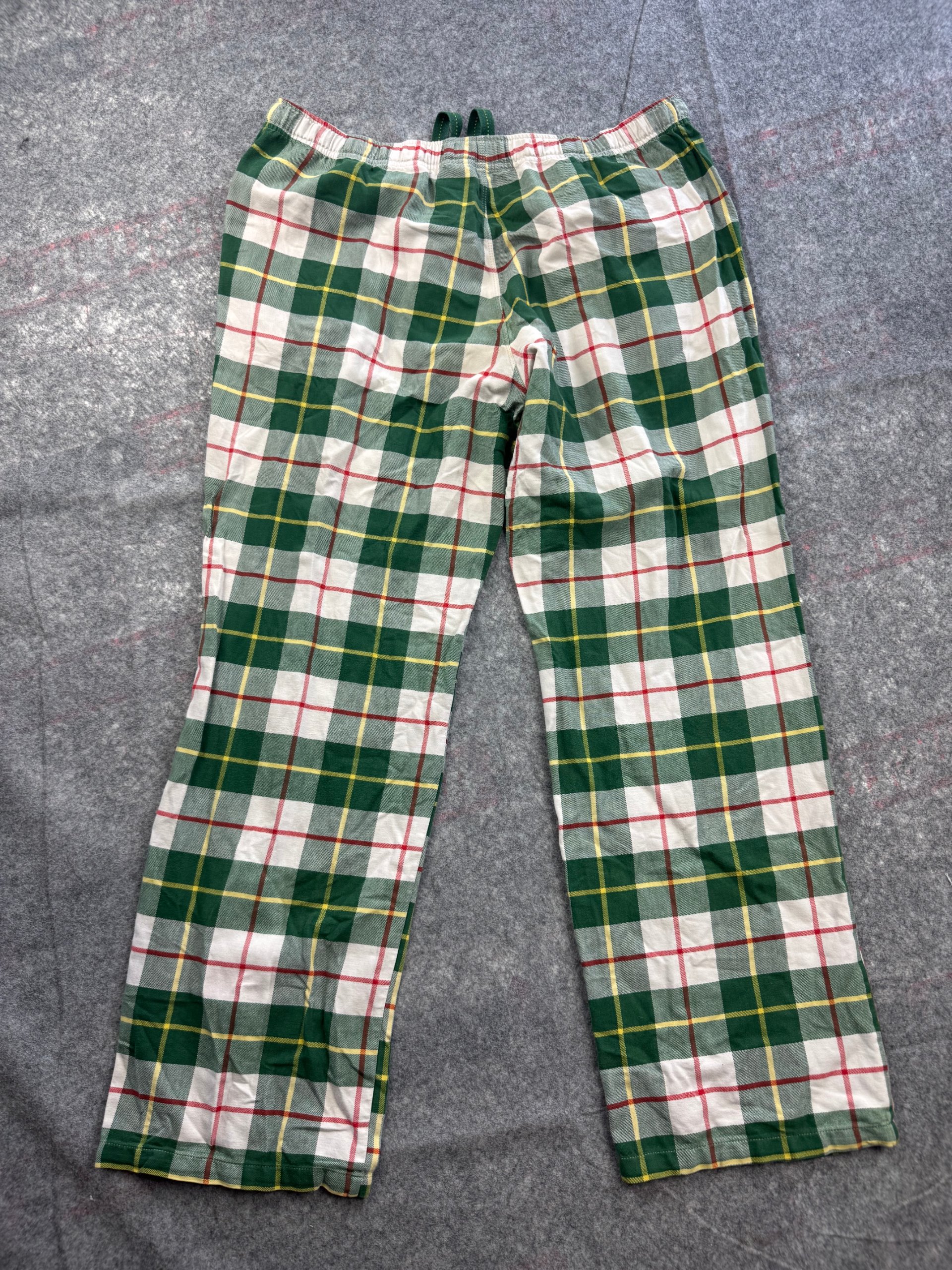 Green & White Tartan Flannel Lounge Pants Drawstring Waist Large (see measurements) image 3