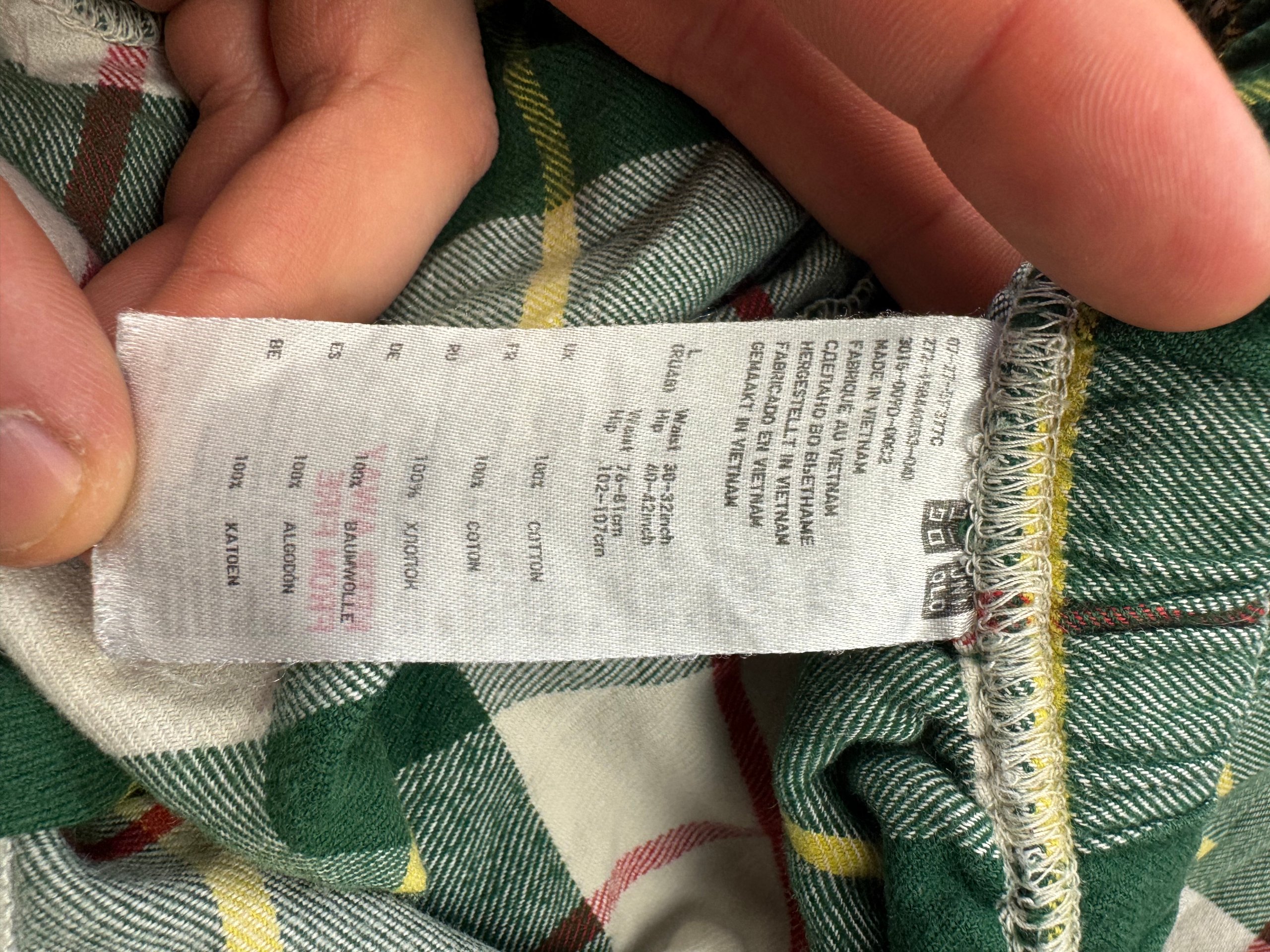 Green & White Tartan Flannel Lounge Pants Drawstring Waist Large (see measurements) image 4