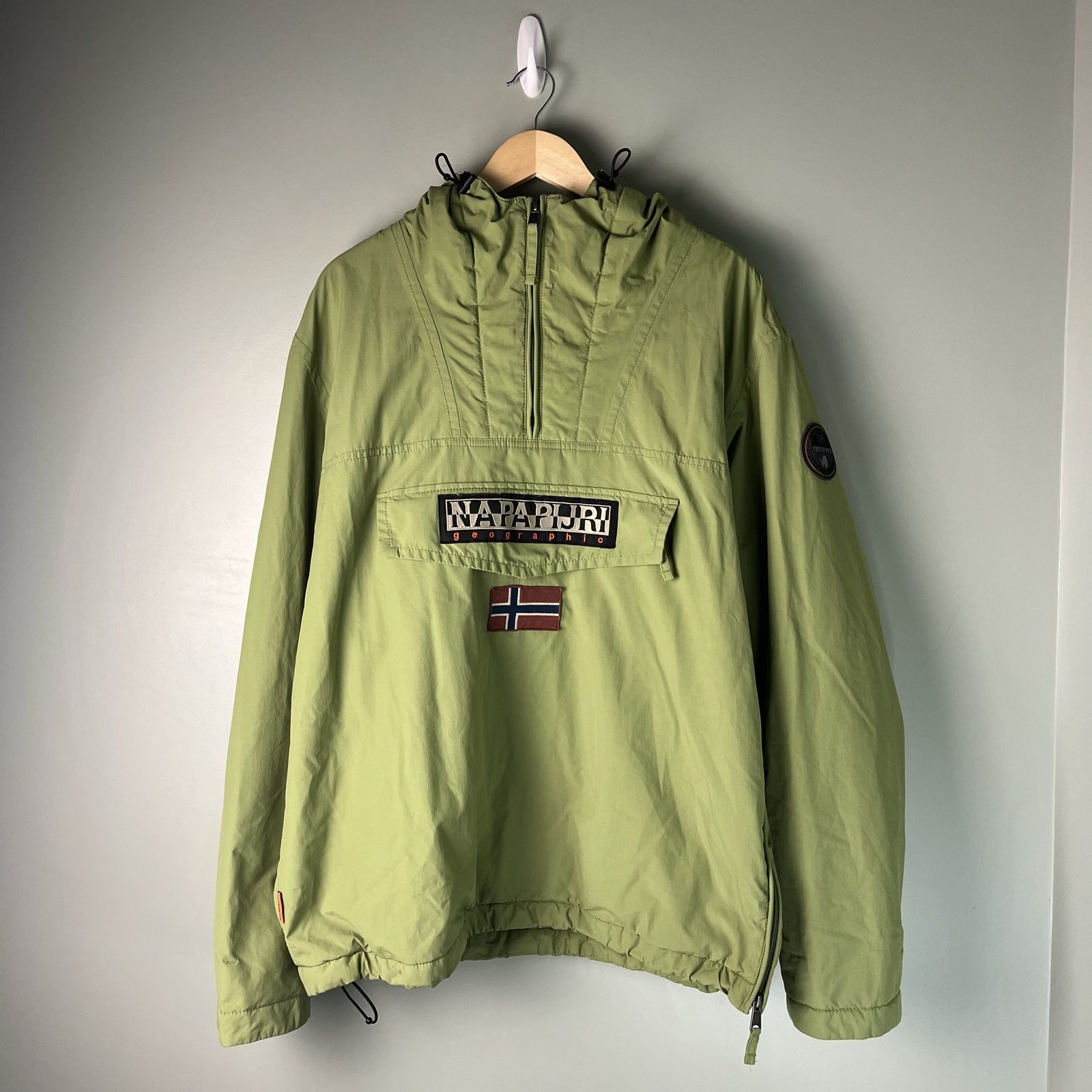 Napapijri Green Hooded Anorak Jacket Fleece lined Rainforest