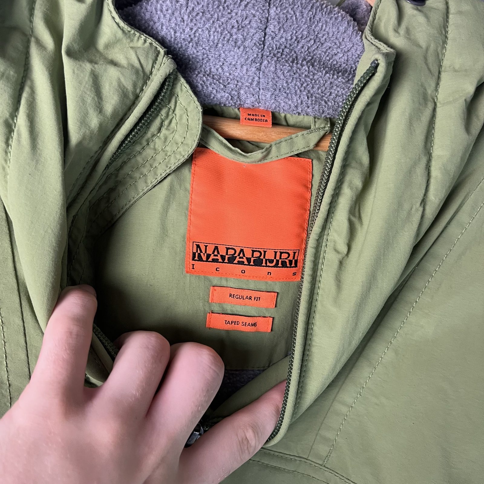 Napapijri Green Hooded Anorak Jacket Fleece lined Rainforest image 8
