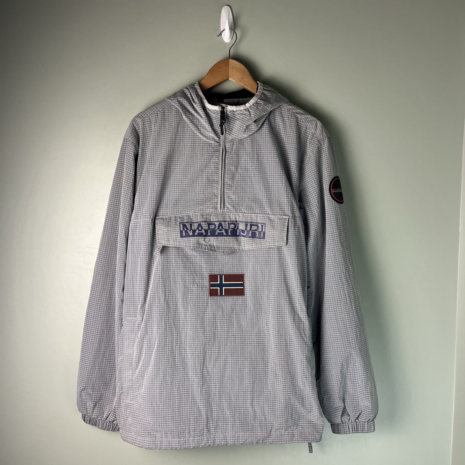 Napapijri Mesh lined Grey Checkered Windbreaker Jacket Hooded
