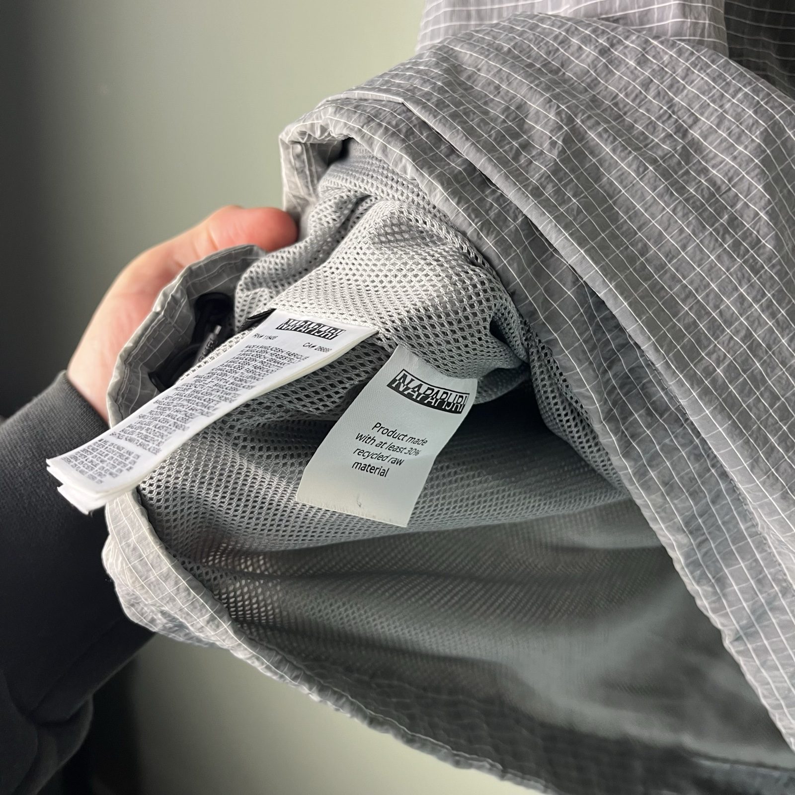 Napapijri Mesh lined Grey Checkered Windbreaker Jacket Hooded image 8