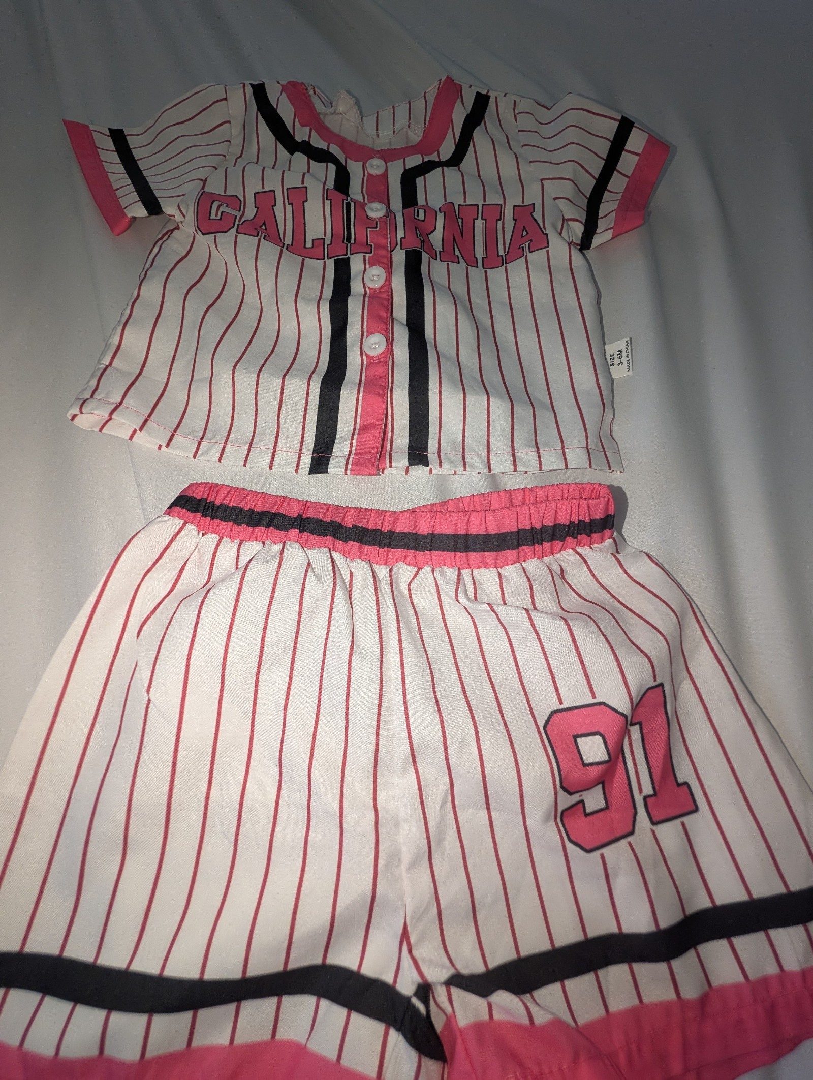White & Pink Striped California Top and Shorts