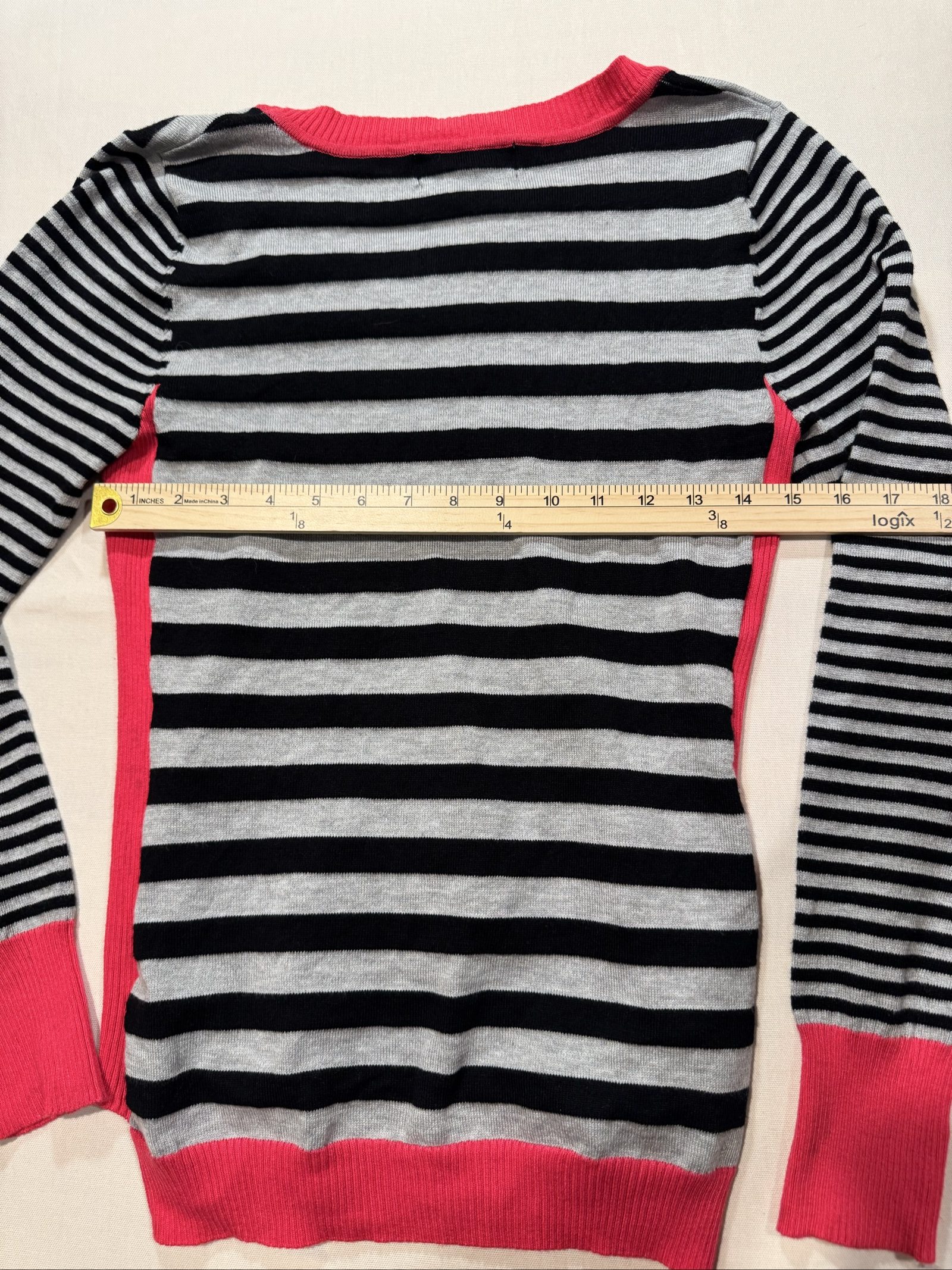 Women’s NWT Pink Rose Striped Sweater - Black/Gray/Pink - Medium image 6