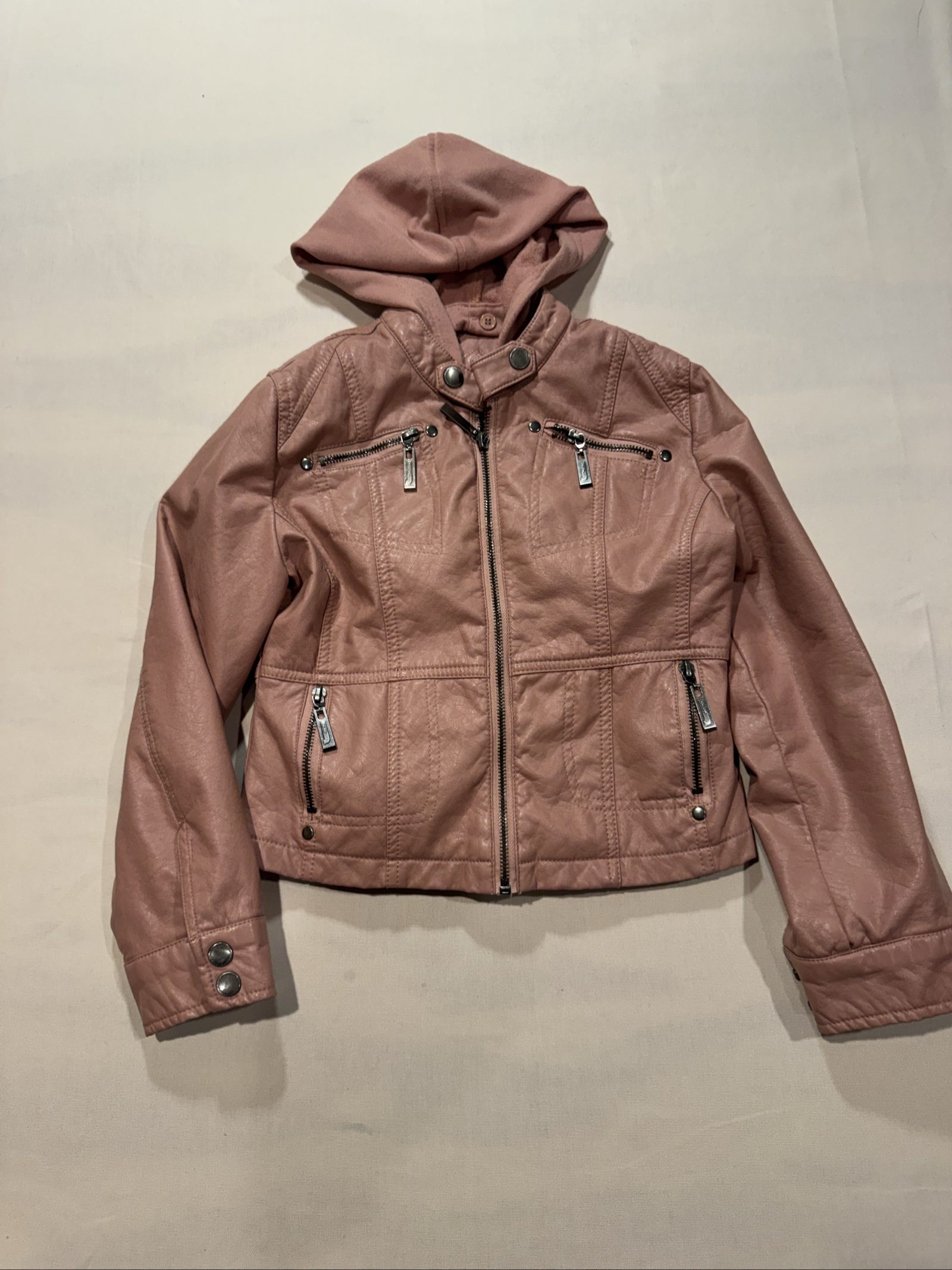 Joe Cool Pink Faux Leather Hooded Jacket Medium