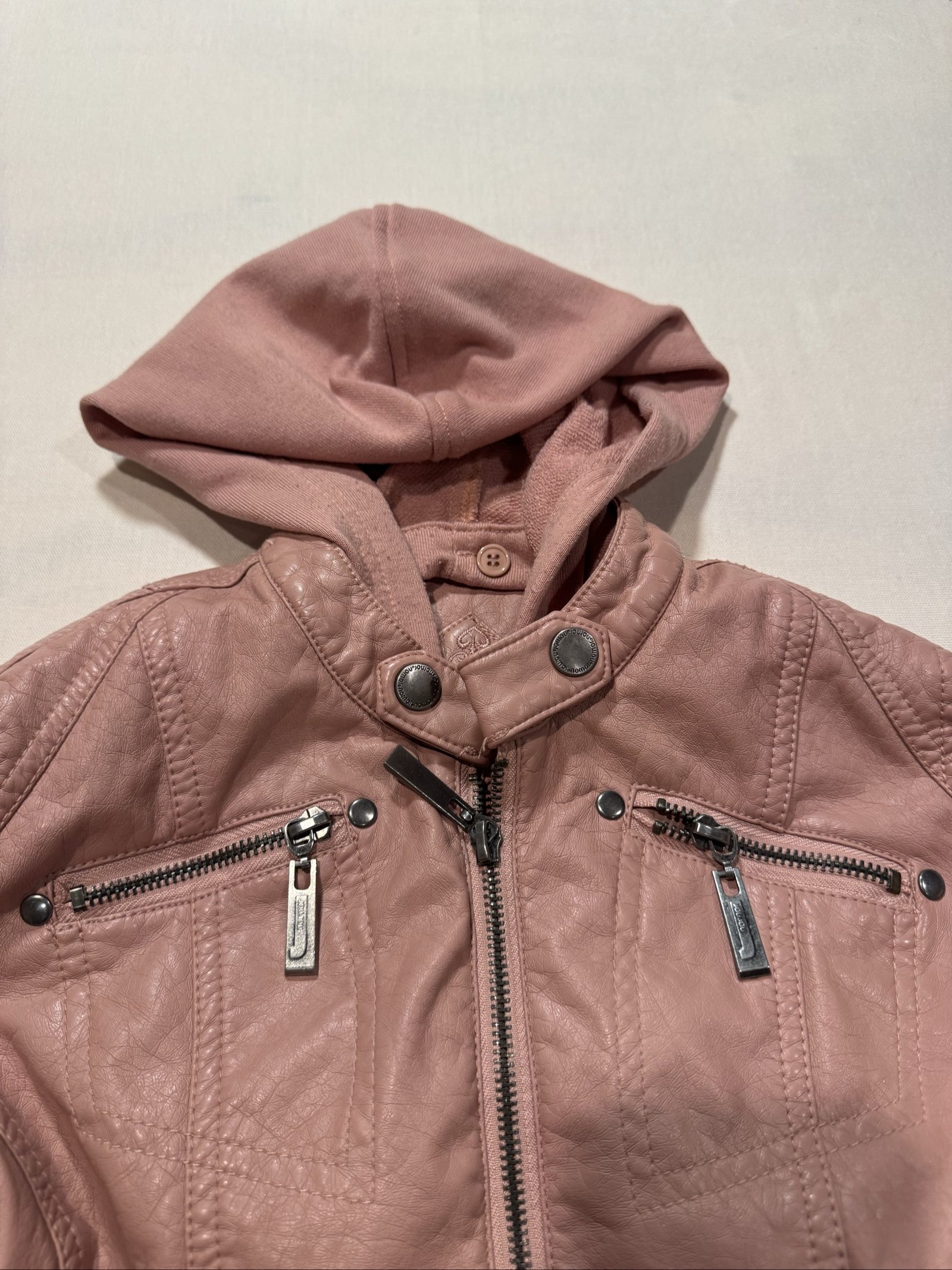 Joe Cool Pink Faux Leather Hooded Jacket Medium image 7