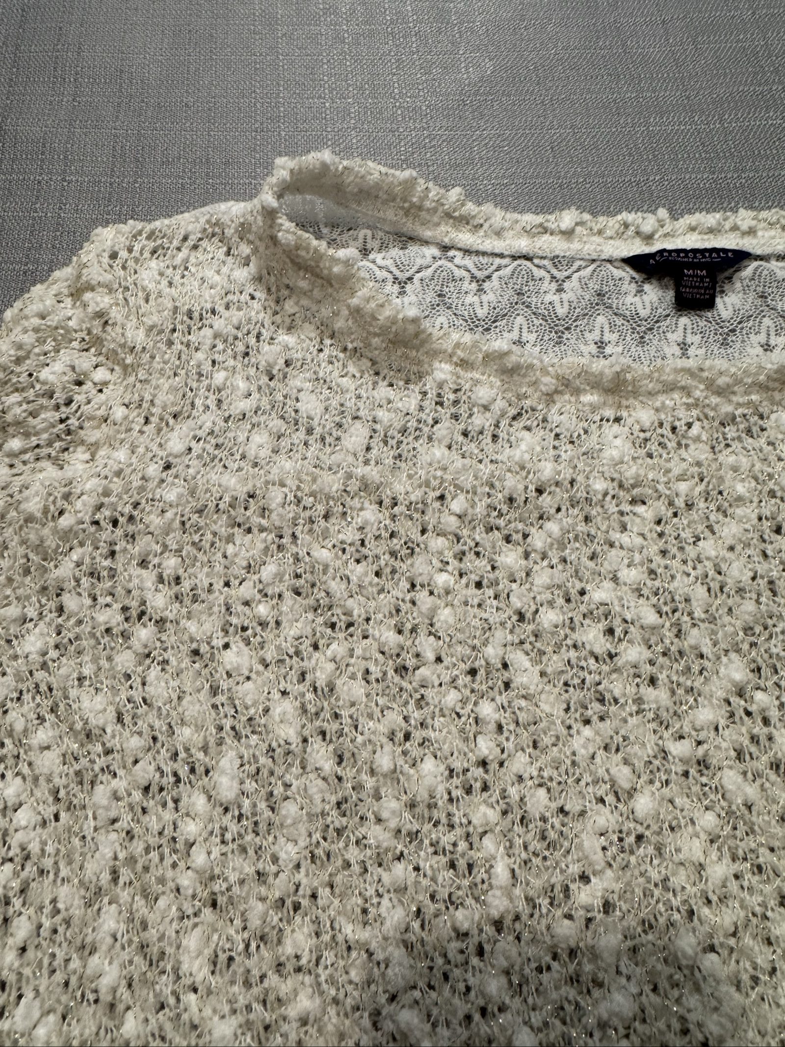 Women’s Aeropostale Open Knit Metallic Sweater - Cream/Gold - Medium image 7