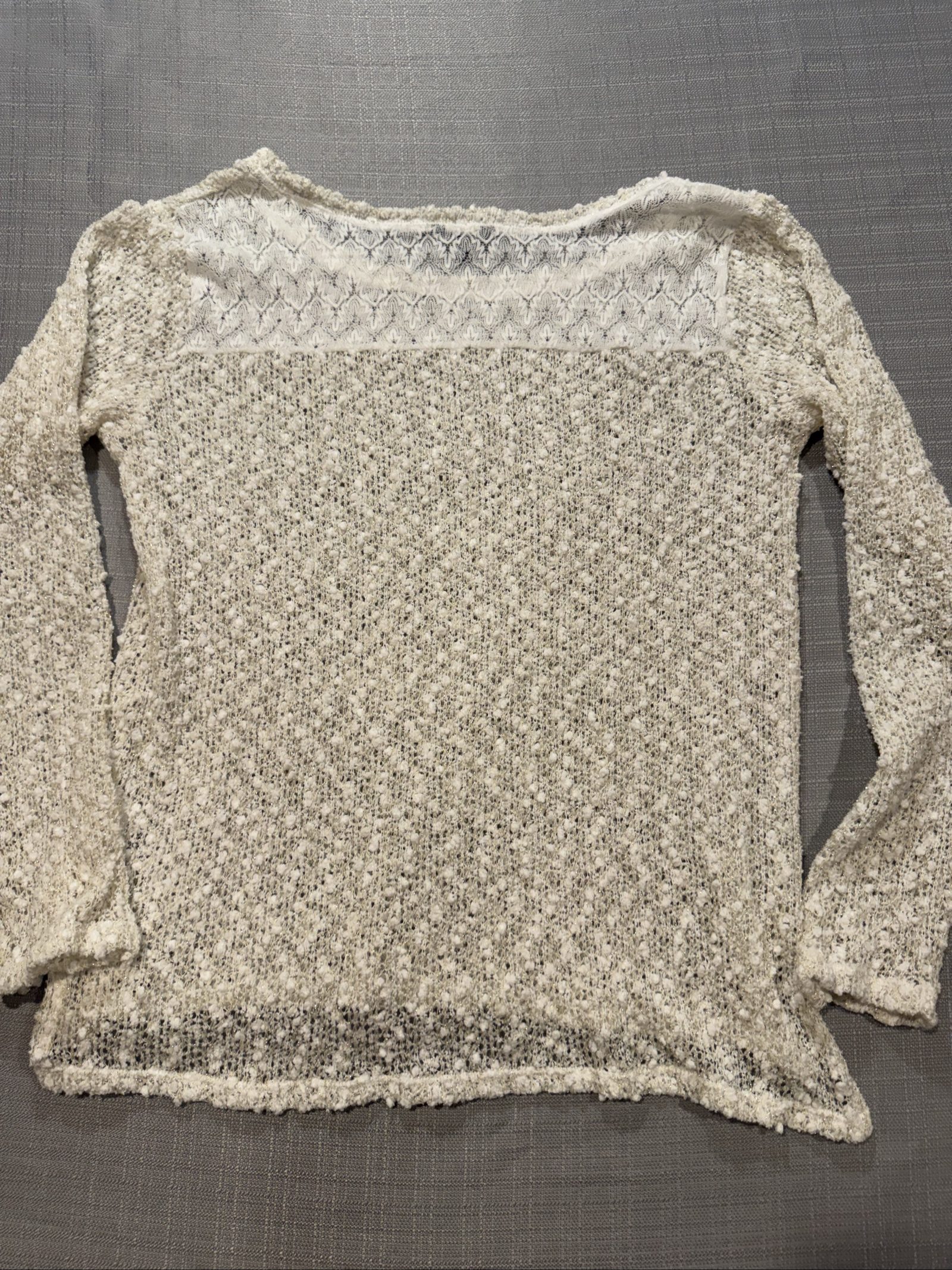 Women’s Aeropostale Open Knit Metallic Sweater - Cream/Gold - Medium image 8