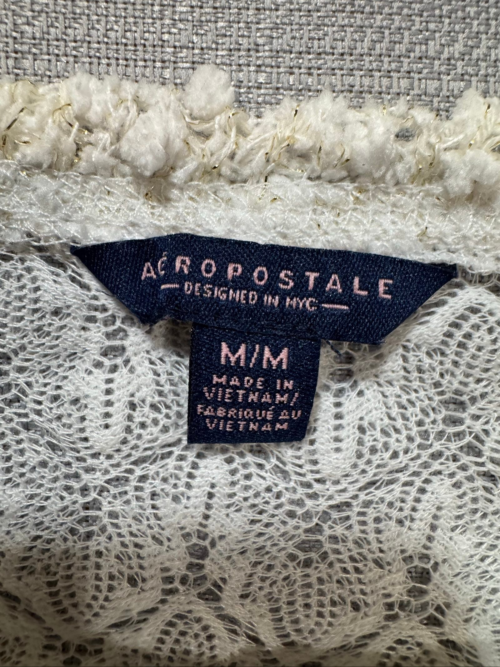 Women’s Aeropostale Open Knit Metallic Sweater - Cream/Gold - Medium image 2