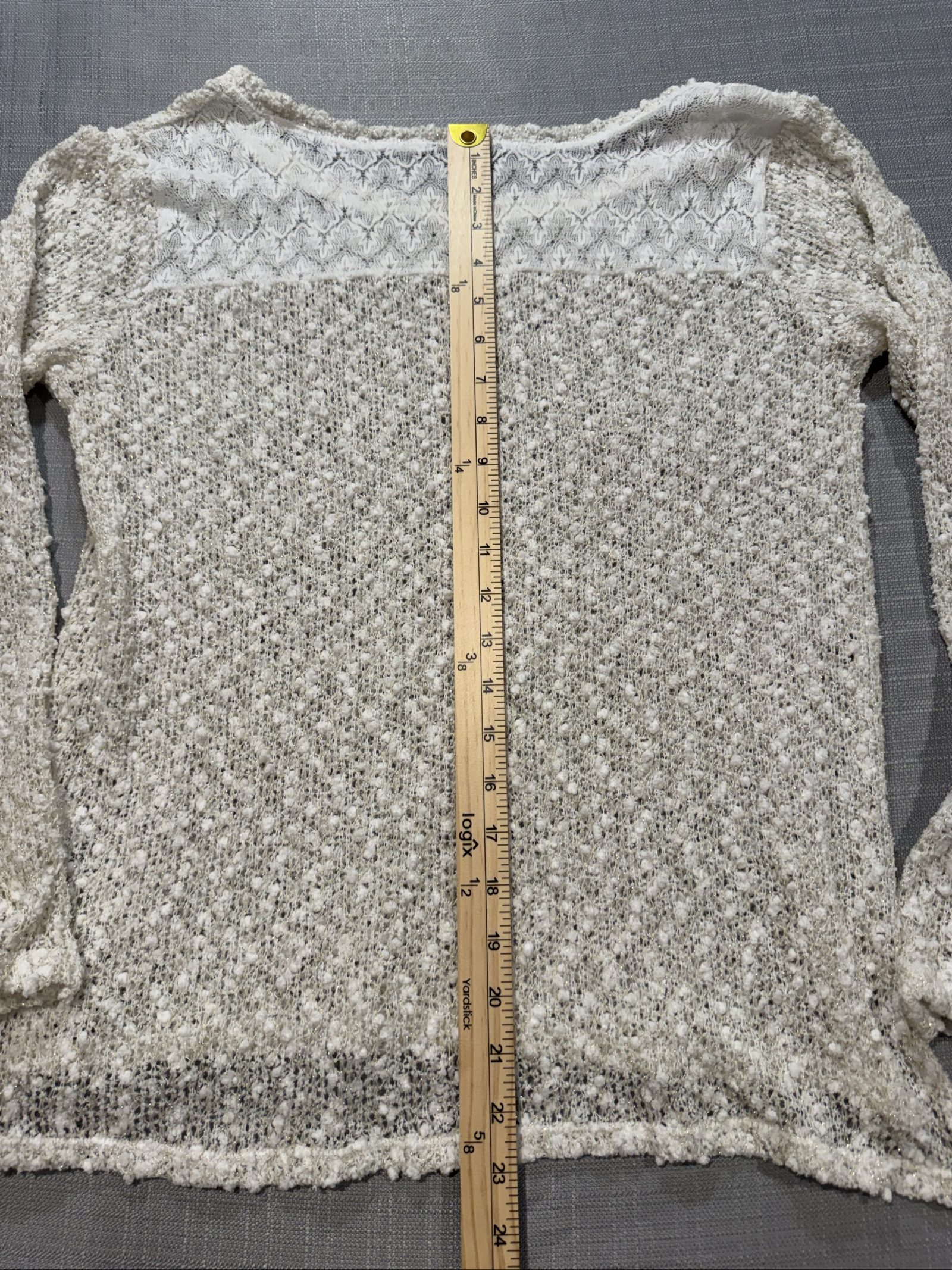 Women’s Aeropostale Open Knit Metallic Sweater - Cream/Gold - Medium image 4