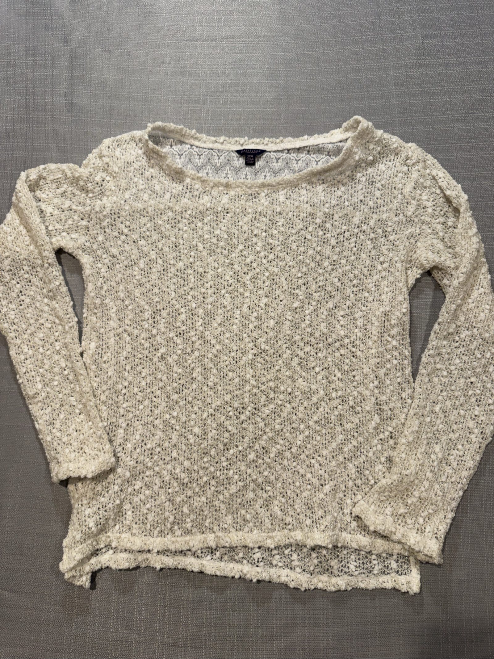 Women’s Aeropostale Open Knit Metallic Sweater - Cream/Gold - Medium