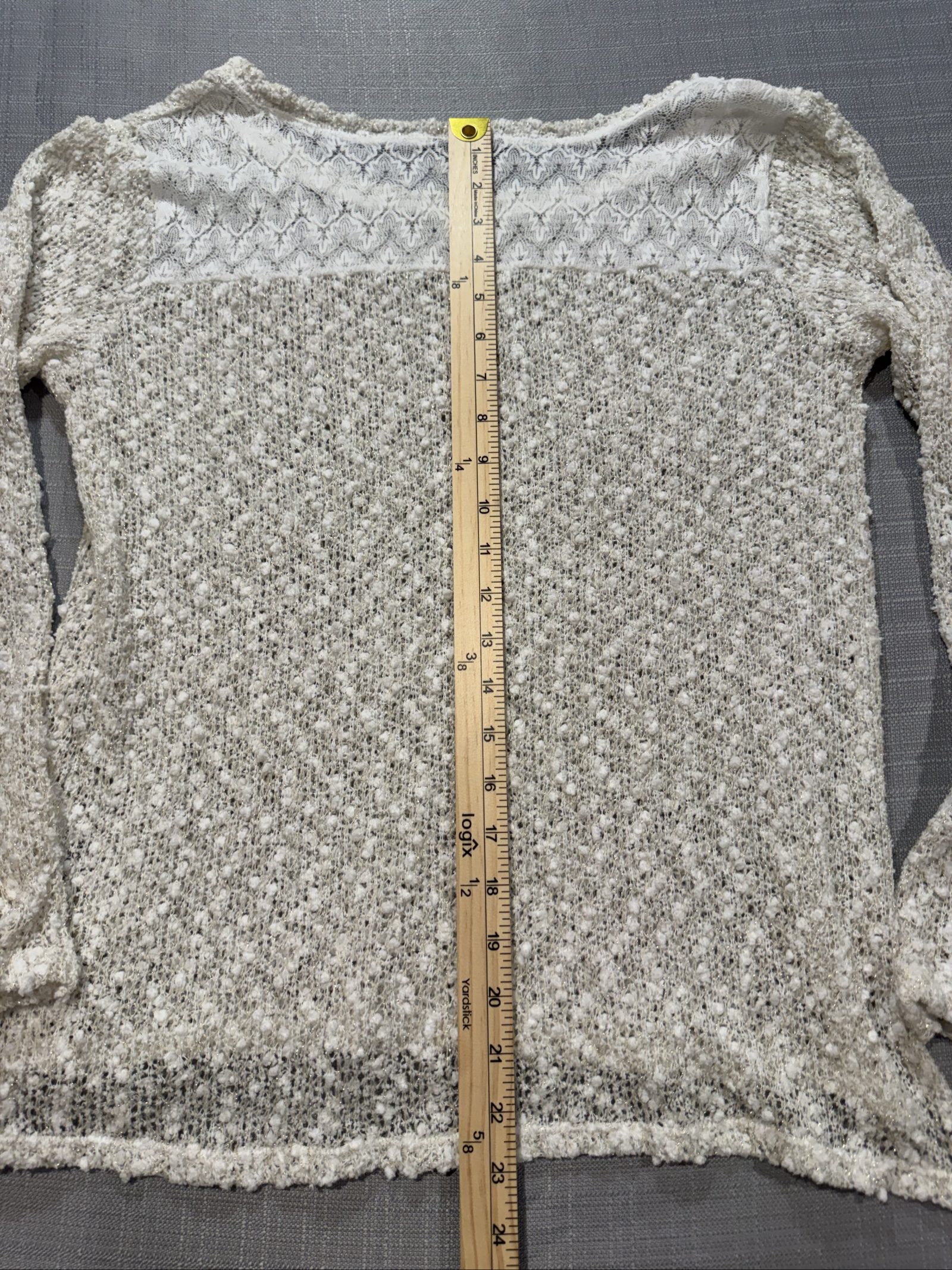 Women’s Aeropostale Open Knit Metallic Sweater - Cream/Gold - Medium image 5