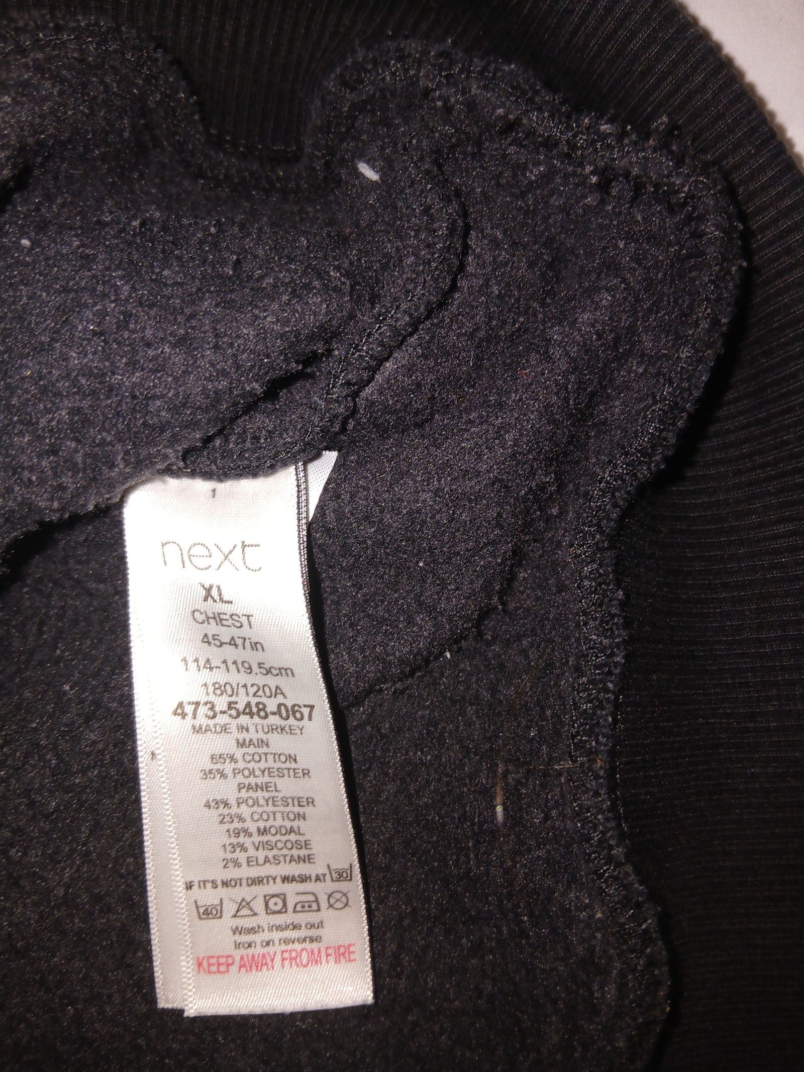 Next Men's Black & Grey Checked Hoodie XL Cotton Polyester image 3