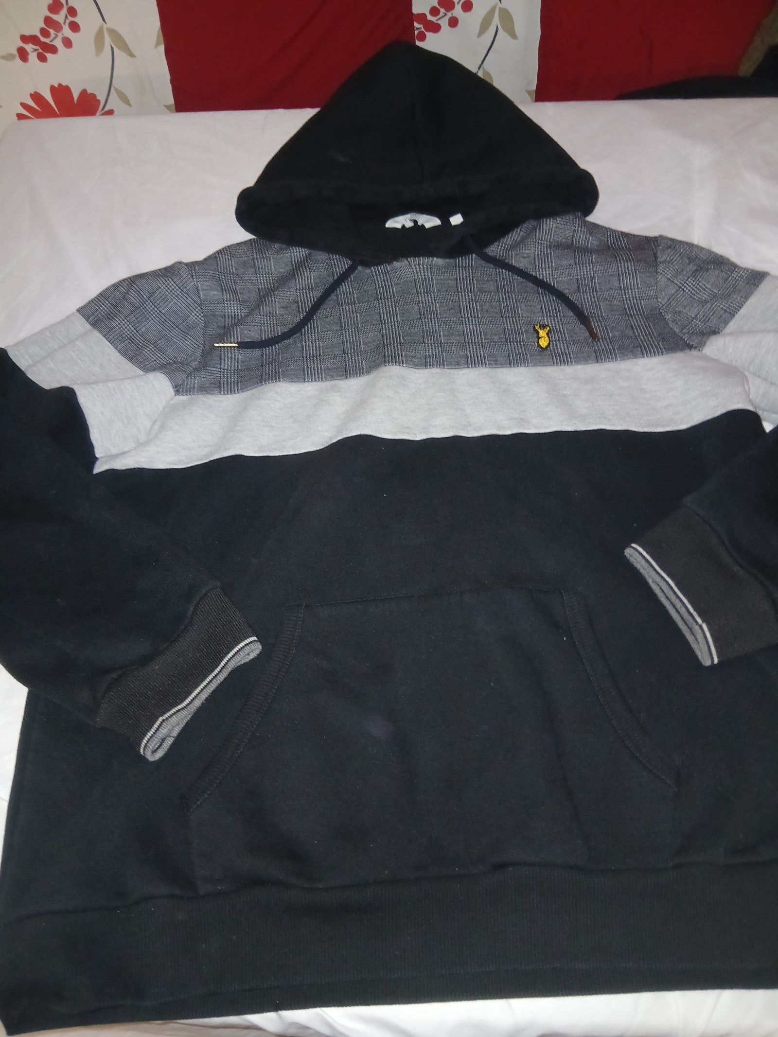 Next Men's Black & Grey Checked Hoodie XL Cotton Polyester image 5