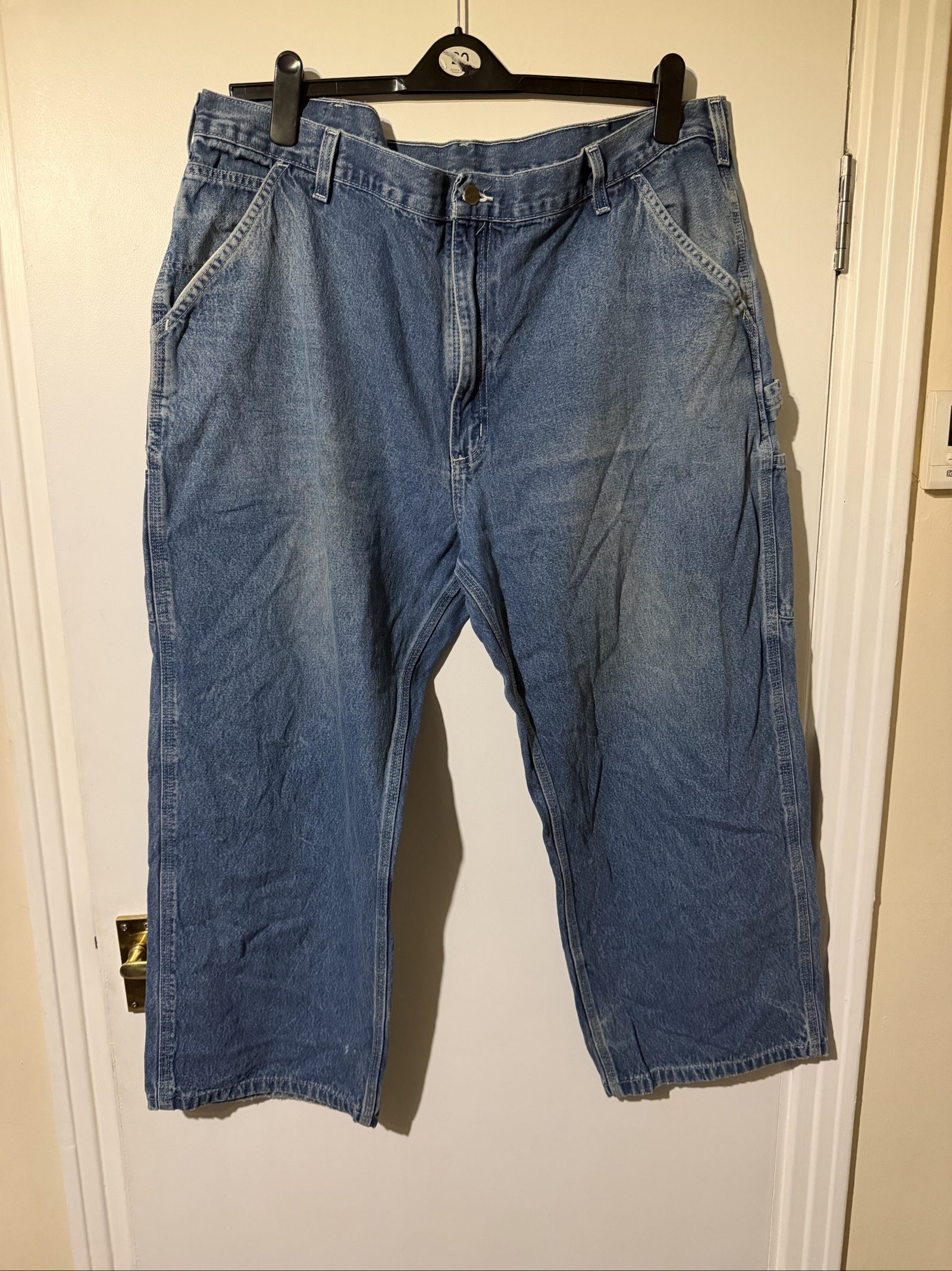 Carhartt Blue Denim Carpenter Jeans Large with Utility Pockets image 4